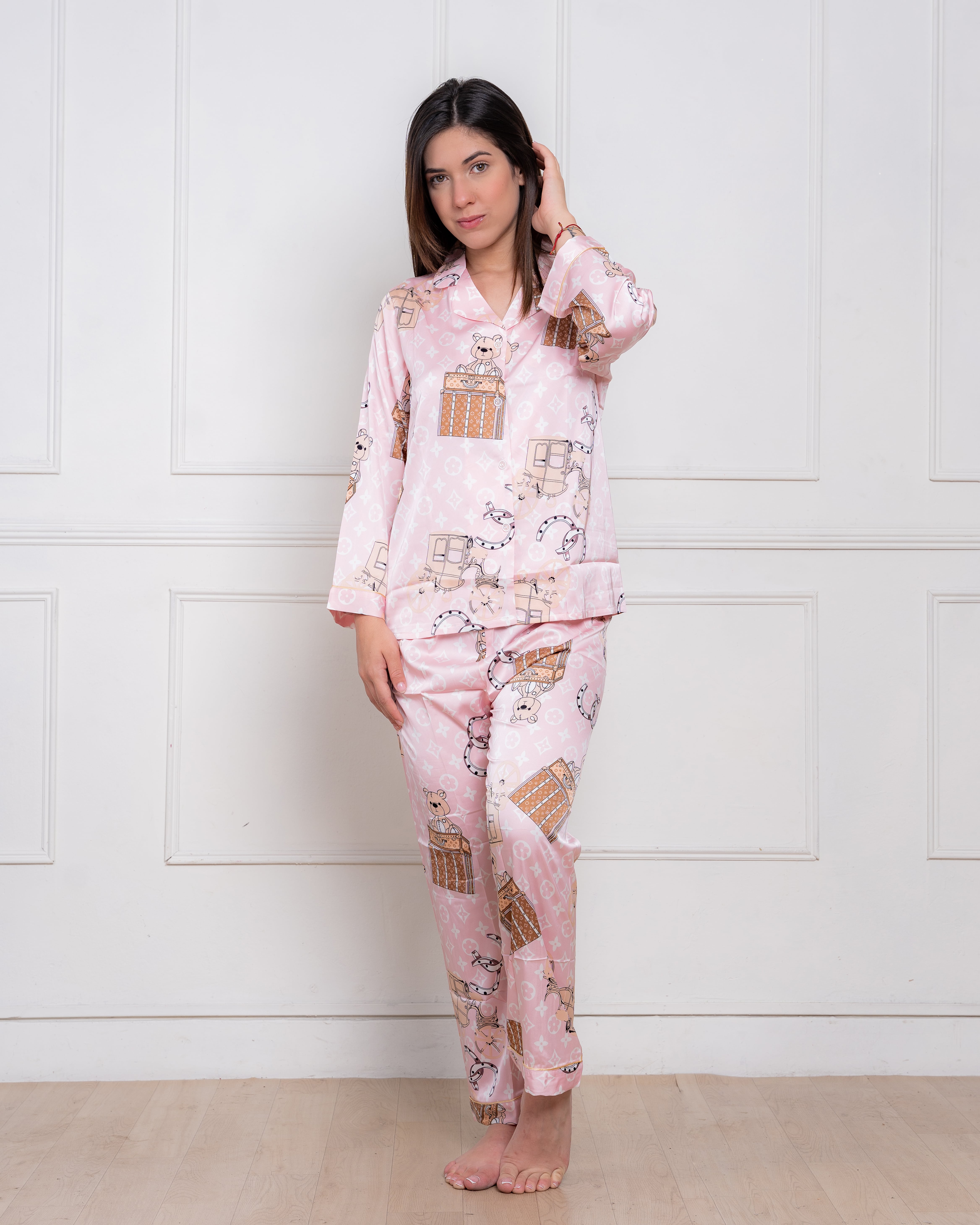 PIJAMA  SATIN MUJER EXCLUSIVO  LV ROSA - 1