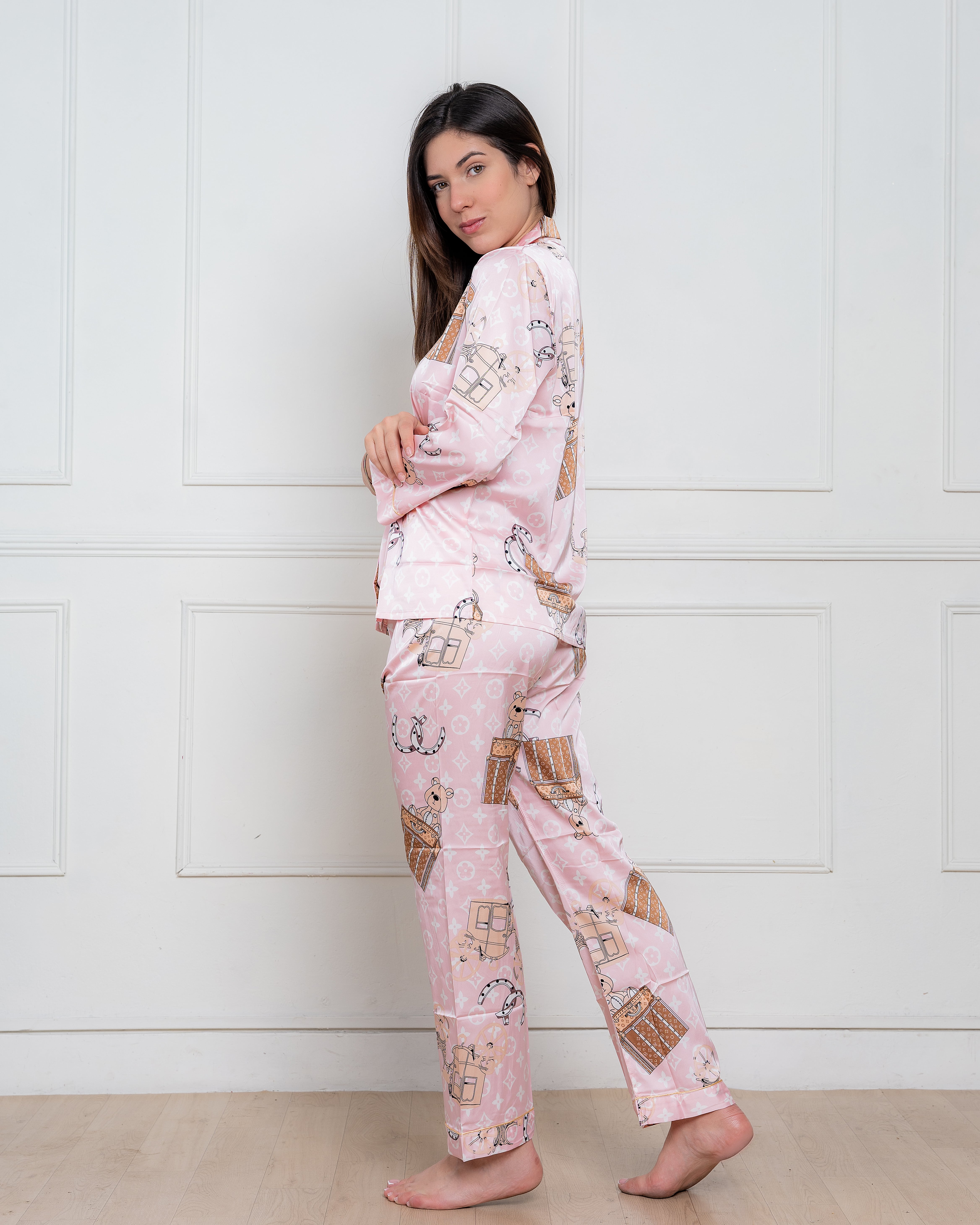 PIJAMA  SATIN MUJER EXCLUSIVO  LV ROSA - 3
