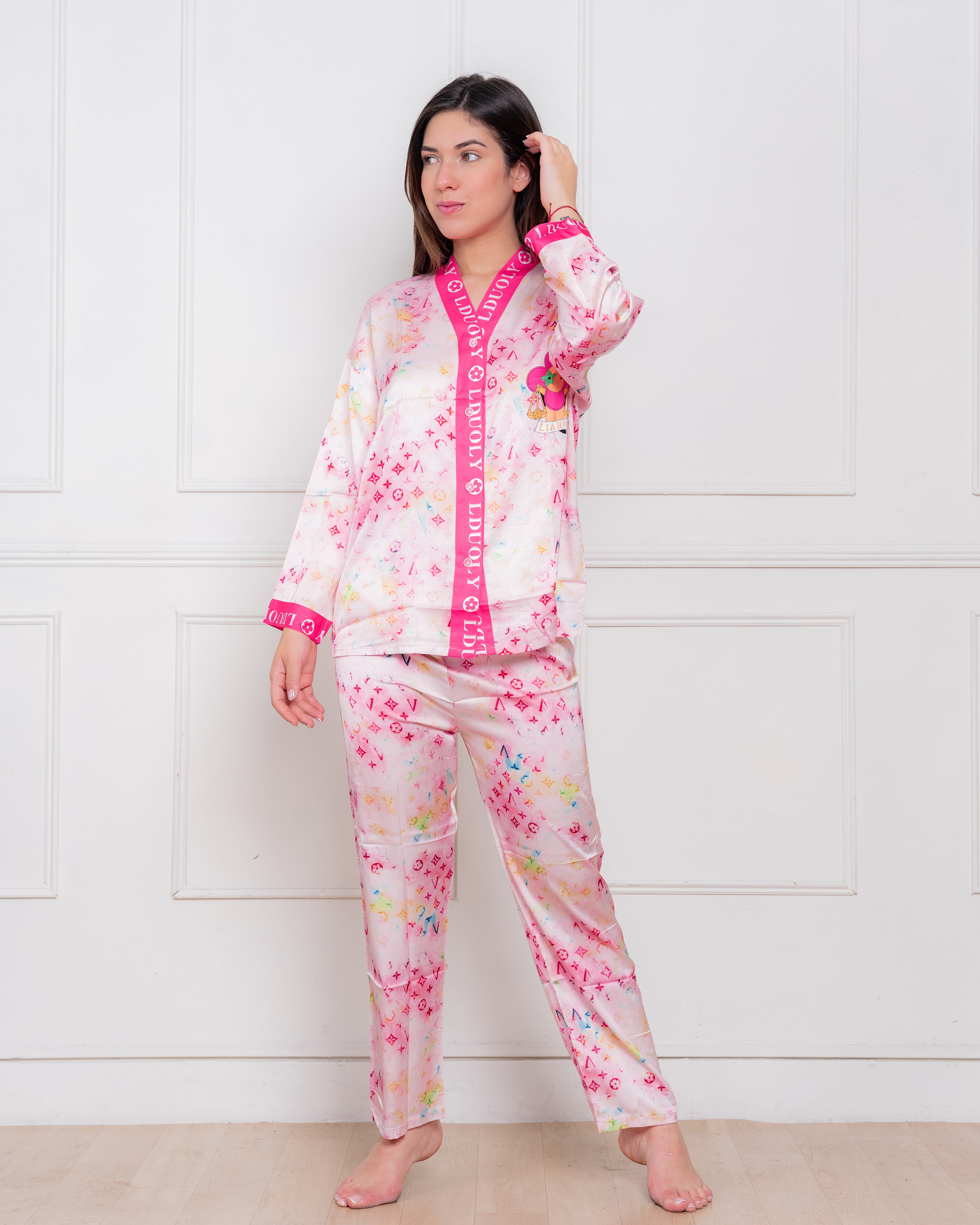 PIJAMA SATIN MUJER EXCLUSIVO LV FUCSIA - 2