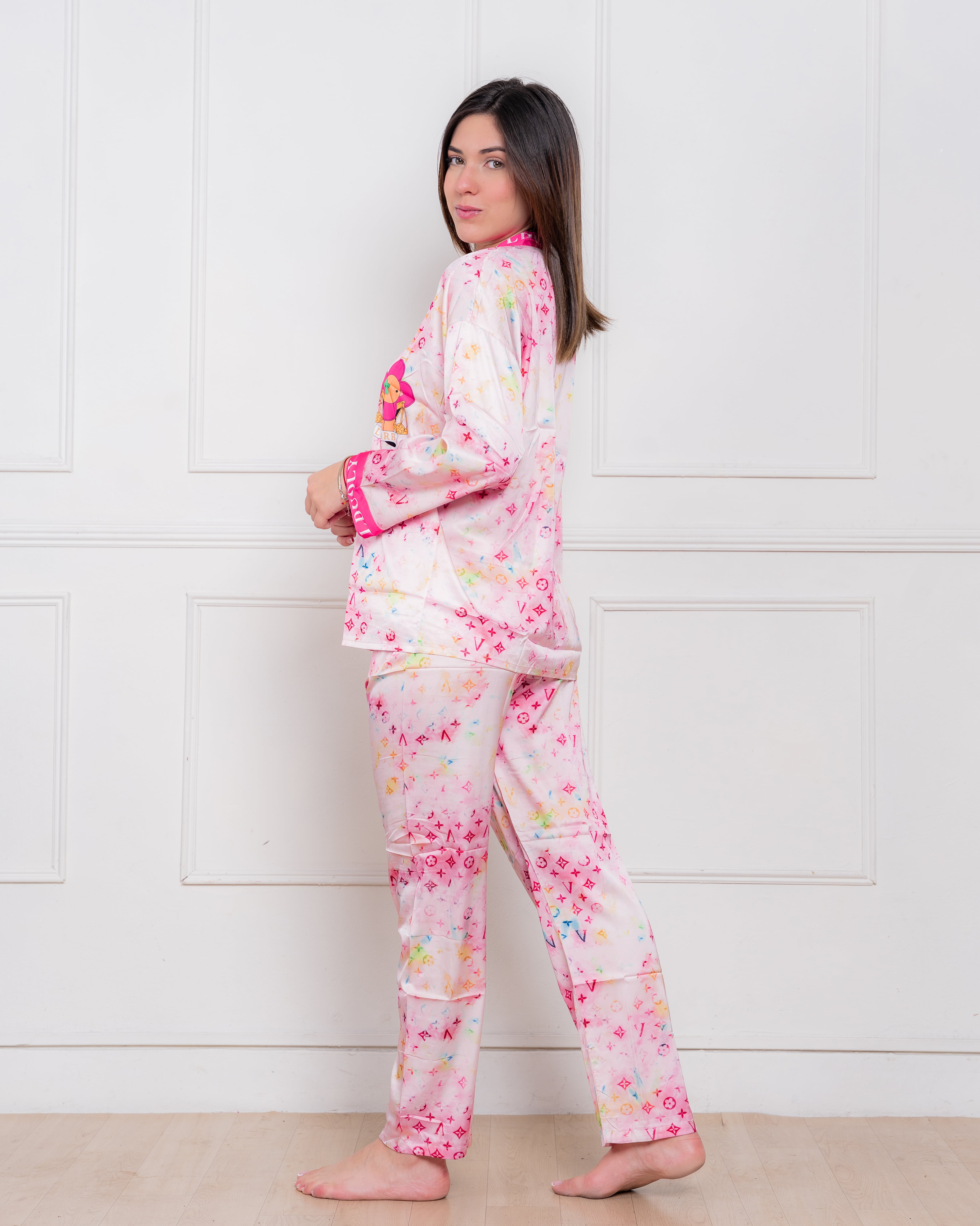 PIJAMA SATIN MUJER EXCLUSIVO LV FUCSIA - 3