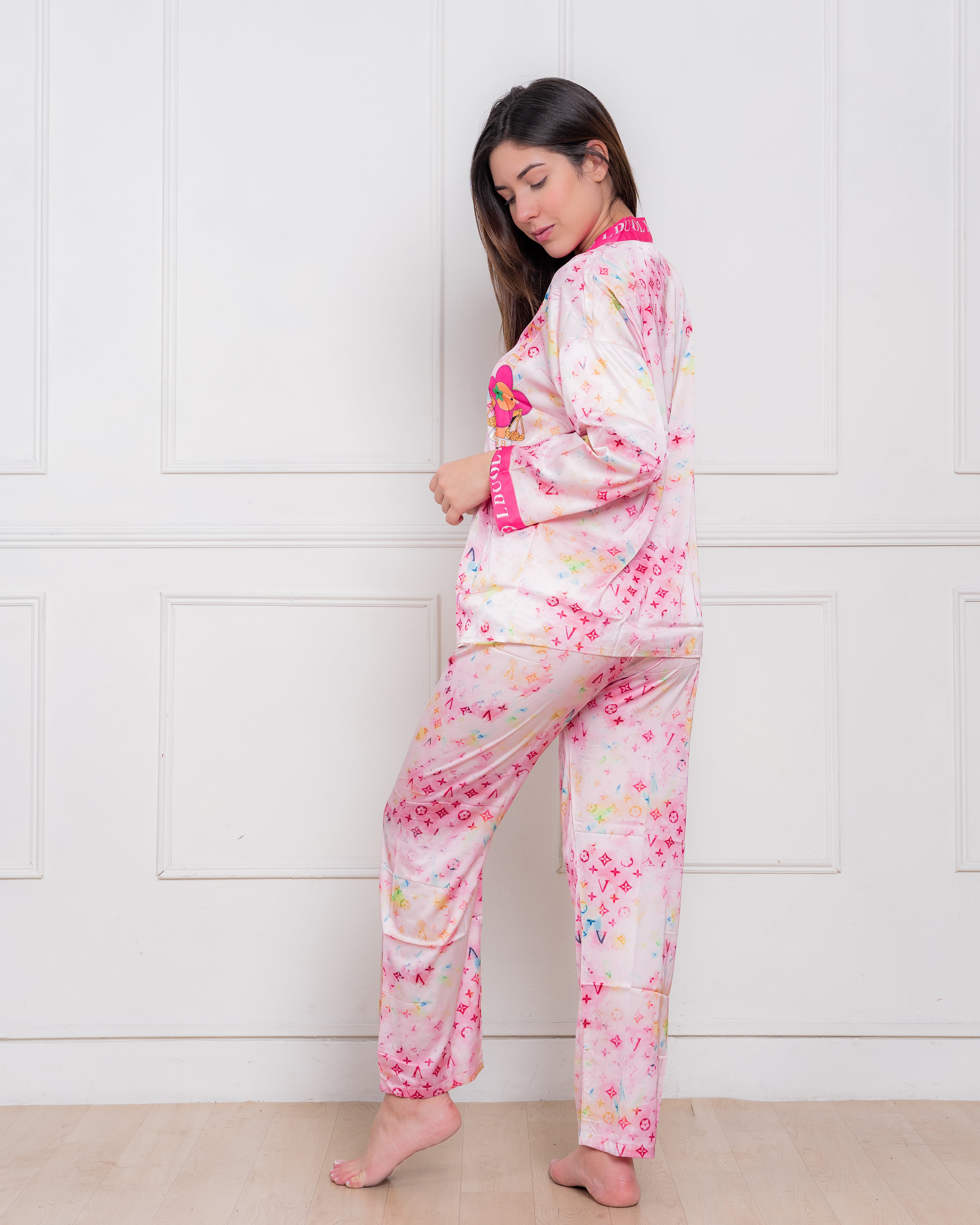 PIJAMA SATIN MUJER EXCLUSIVO LV FUCSIA - 4