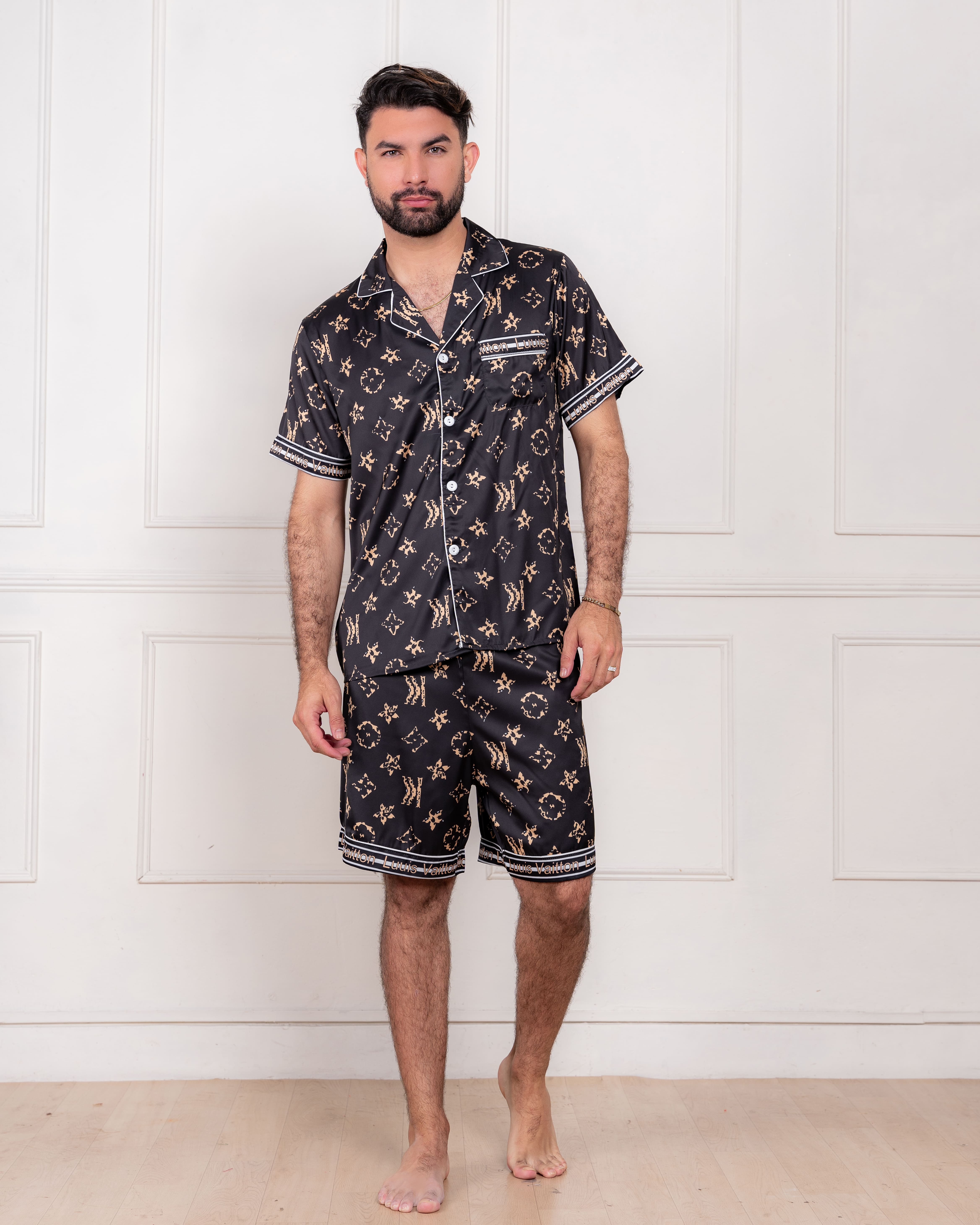PIJAMA  SATIN SHORT HOMBRE EXCLUSIVO LV NEGRO - 1