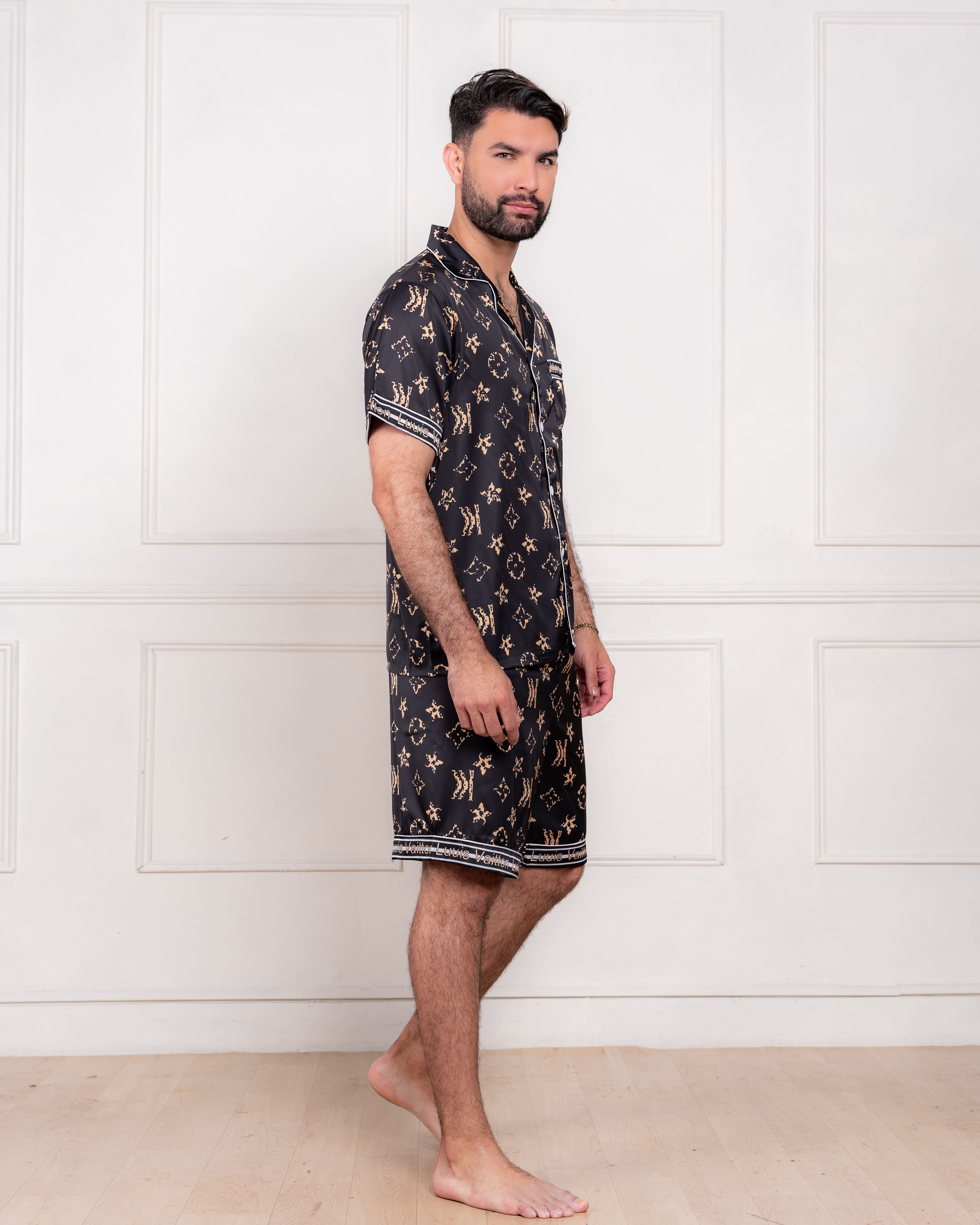 PIJAMA  SATIN SHORT HOMBRE EXCLUSIVO LV NEGRO - 2