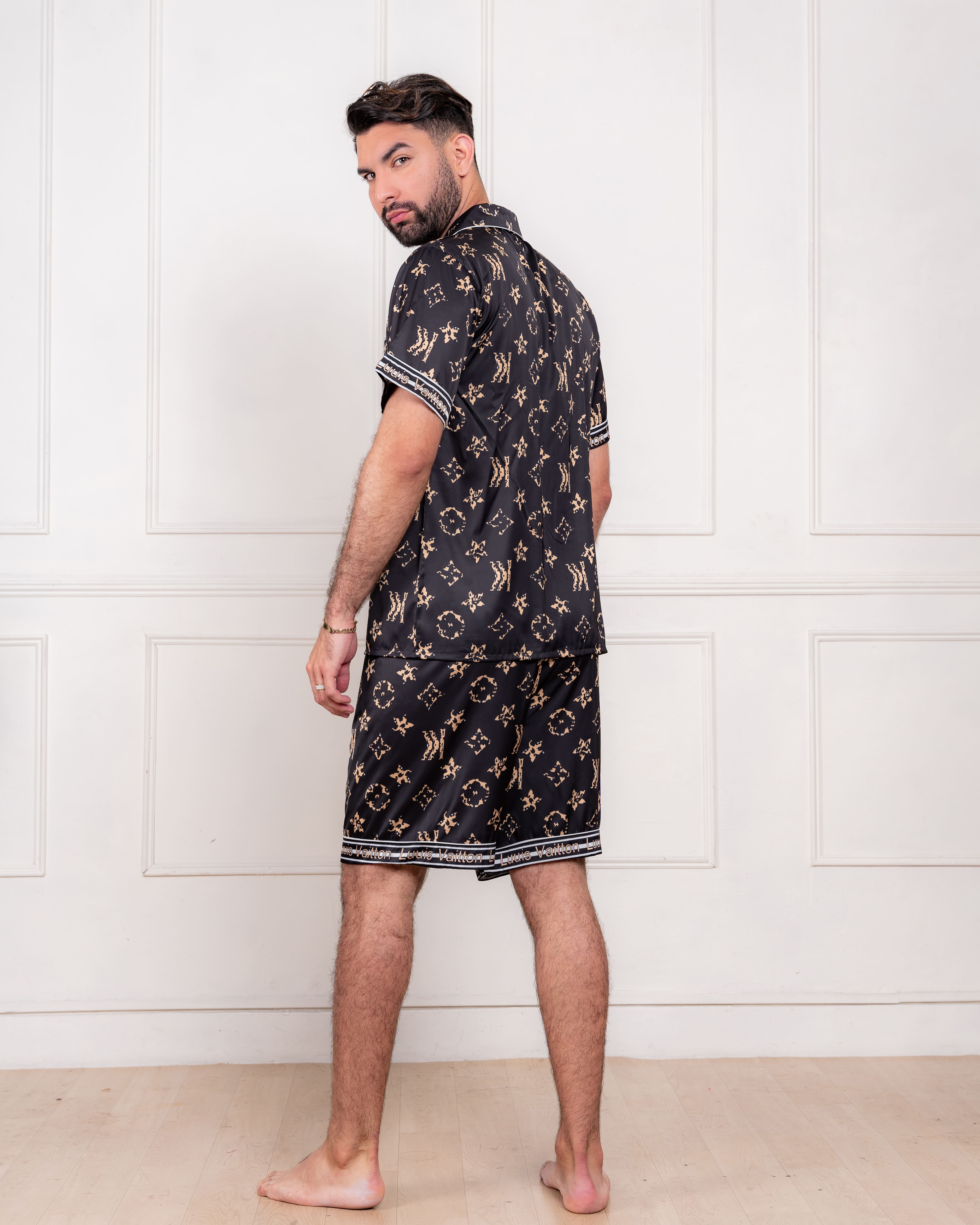 PIJAMA  SATIN SHORT HOMBRE EXCLUSIVO LV NEGRO - 3