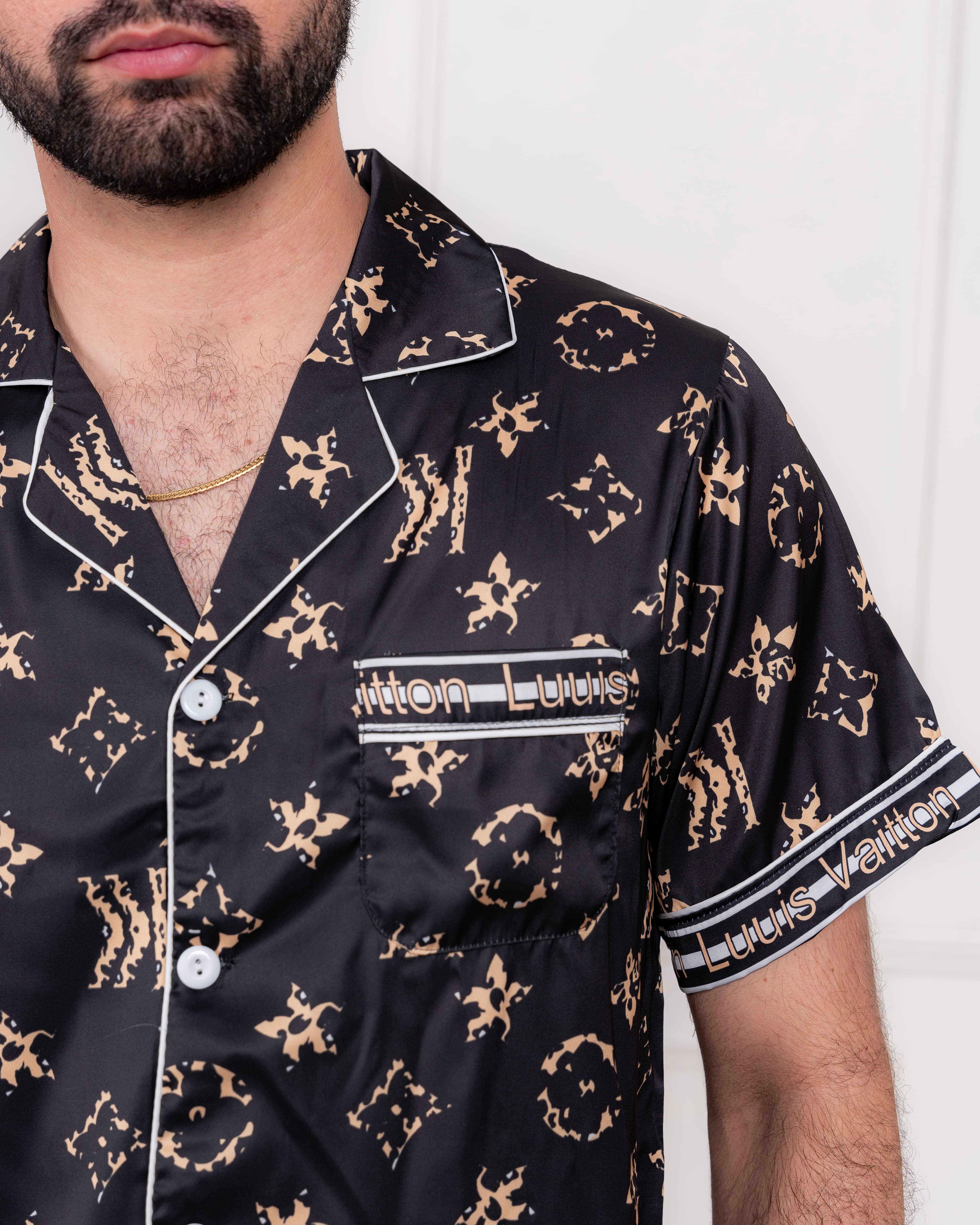 PIJAMA  SATIN SHORT HOMBRE EXCLUSIVO LV NEGRO - 4