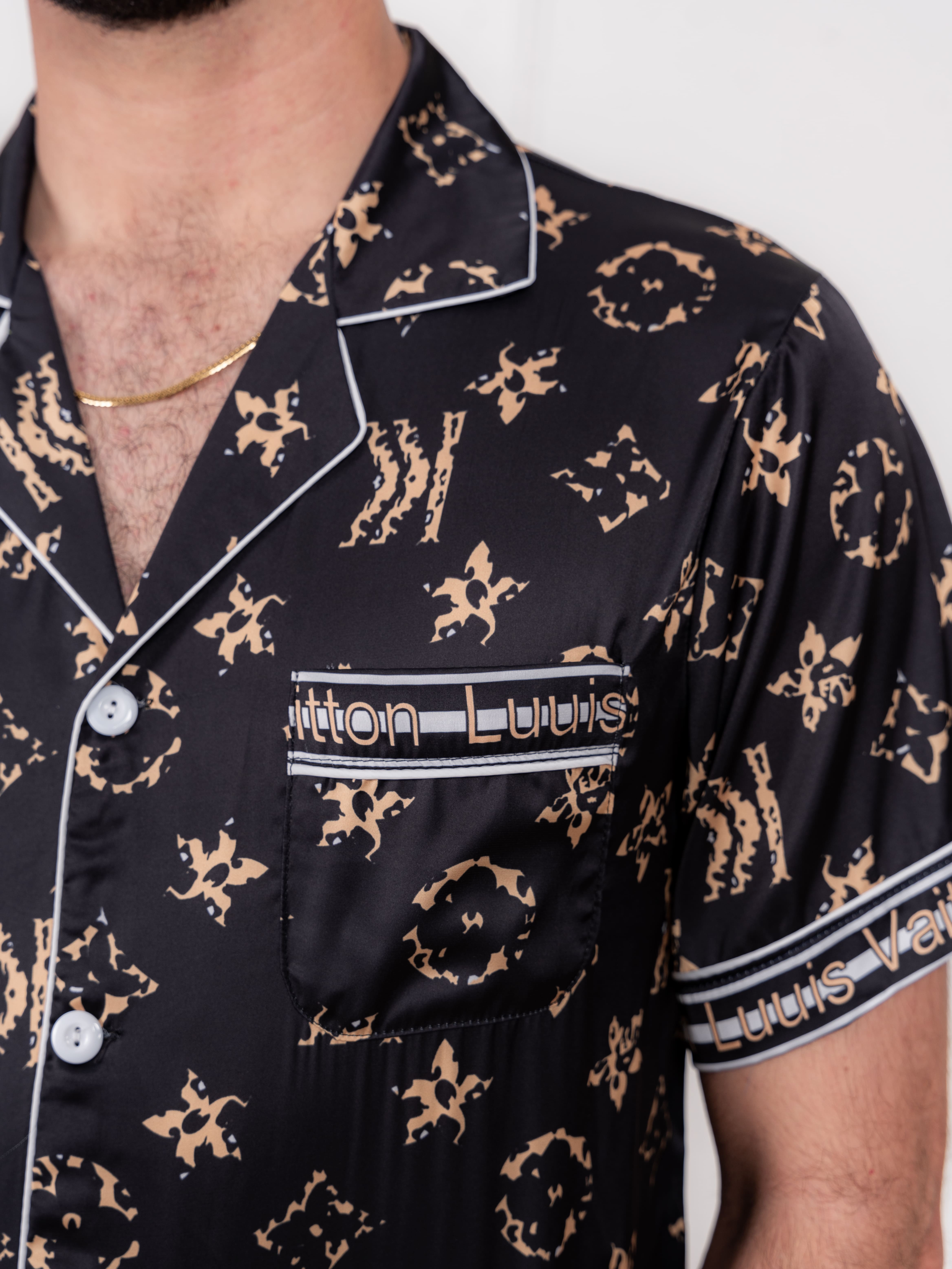 PIJAMA  SATIN SHORT HOMBRE EXCLUSIVO LV NEGRO - 5