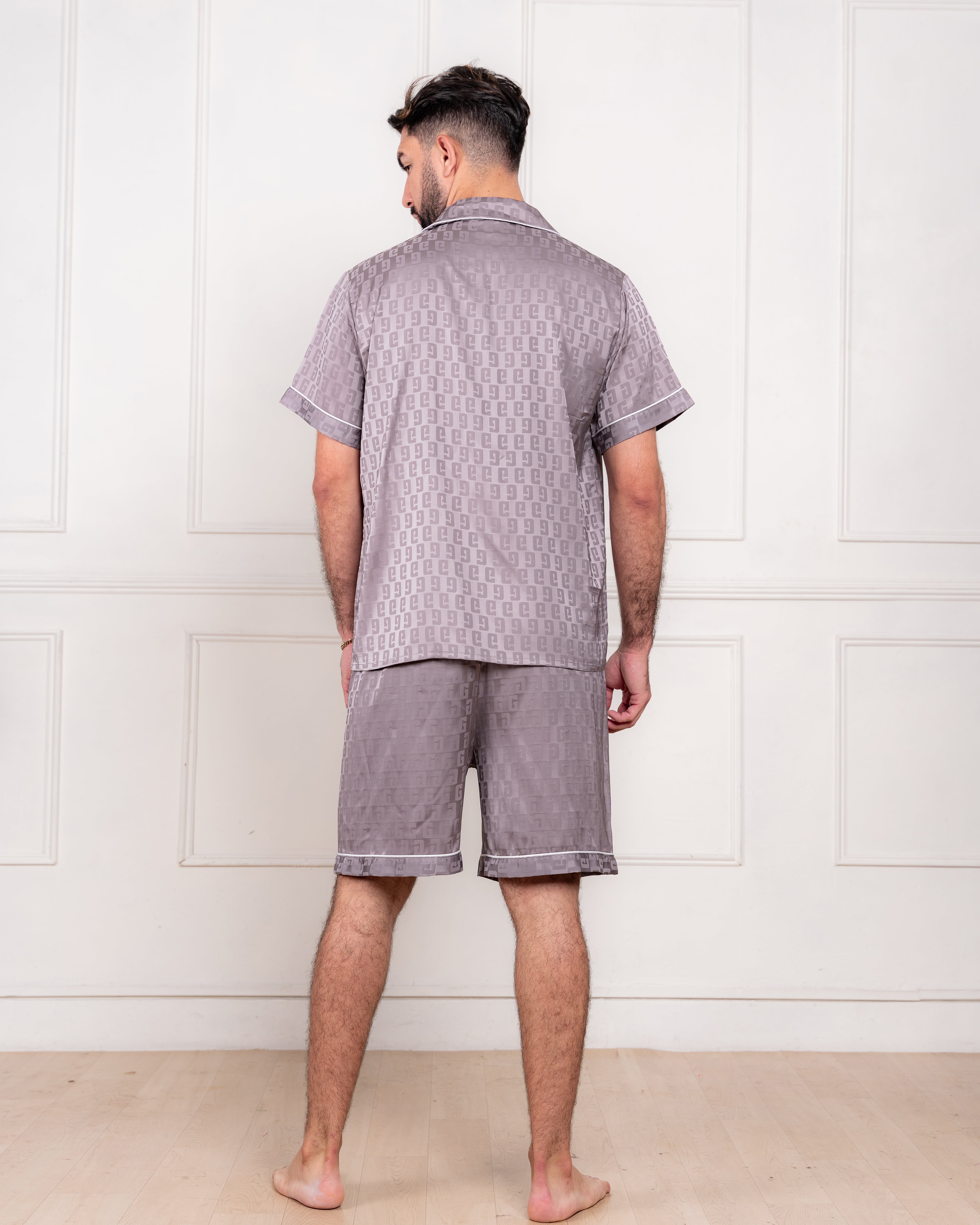 PIJAMA  SATIN HOMBRE EXCLUSIVO GRIS 3 PIEZAS - 5