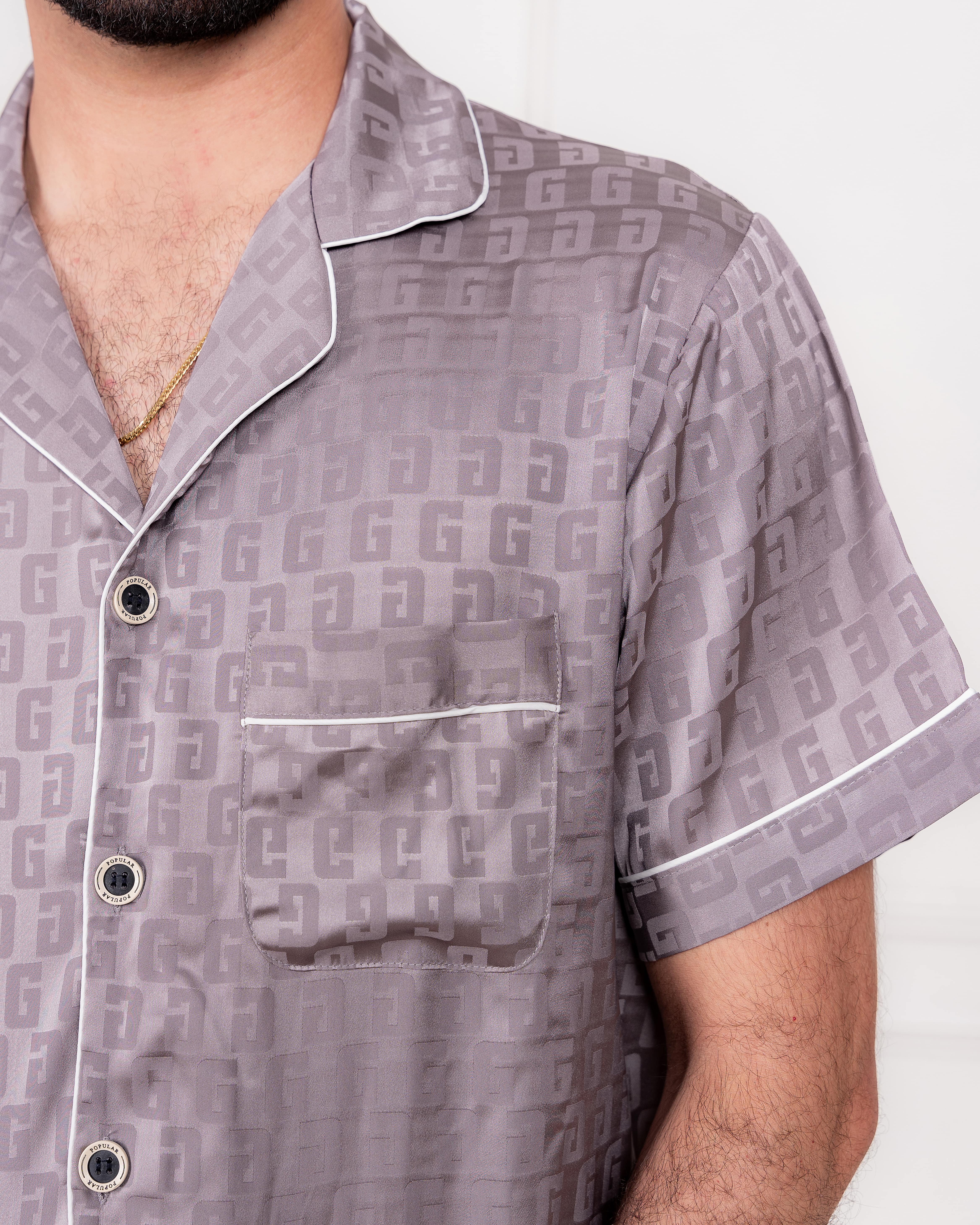 PIJAMA  SATIN HOMBRE EXCLUSIVO GRIS 3 PIEZAS - 6