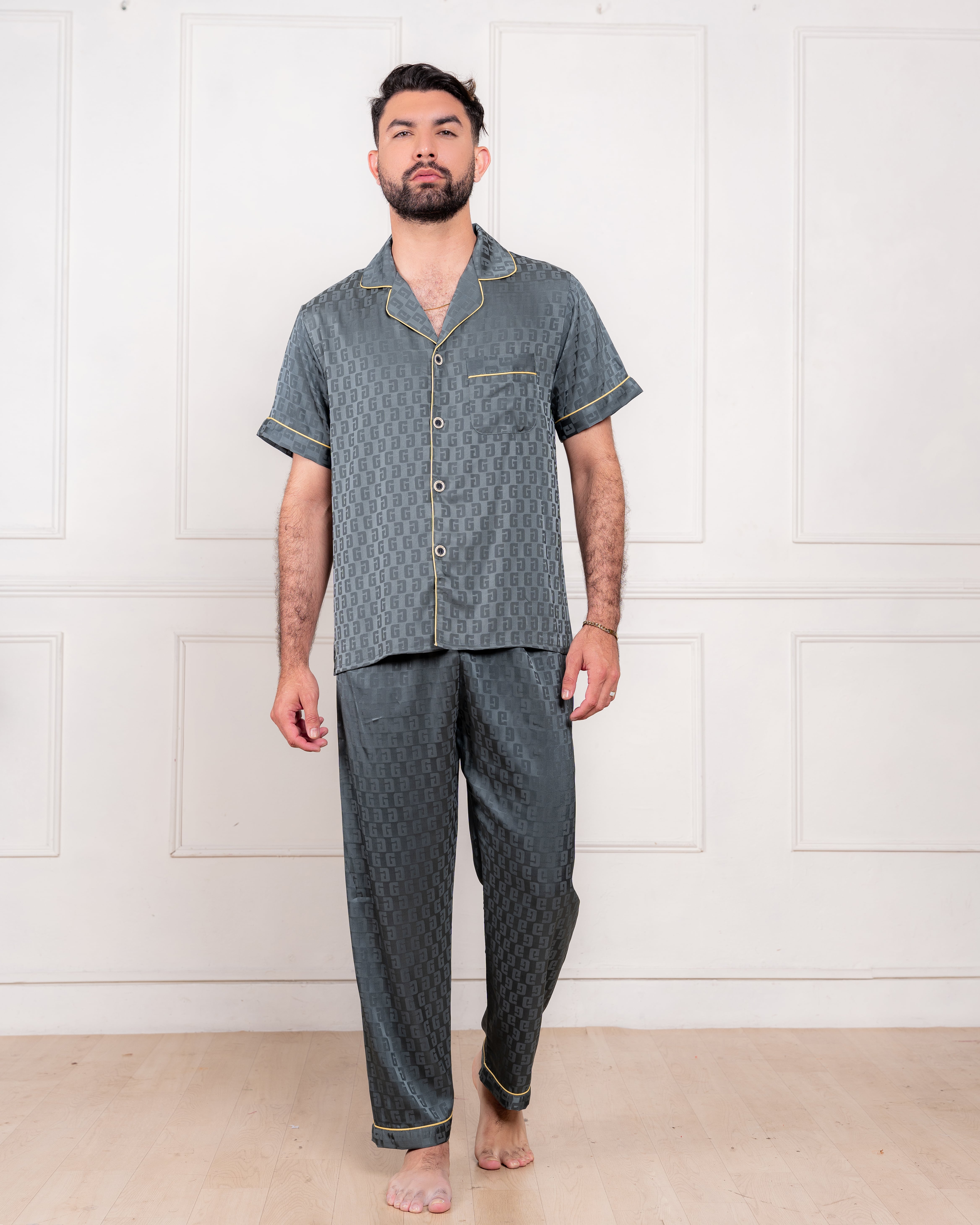 PIJAMA SATIN HOMBRE EXCLUSIVO OLIVO 3 PIEZAS - 2
