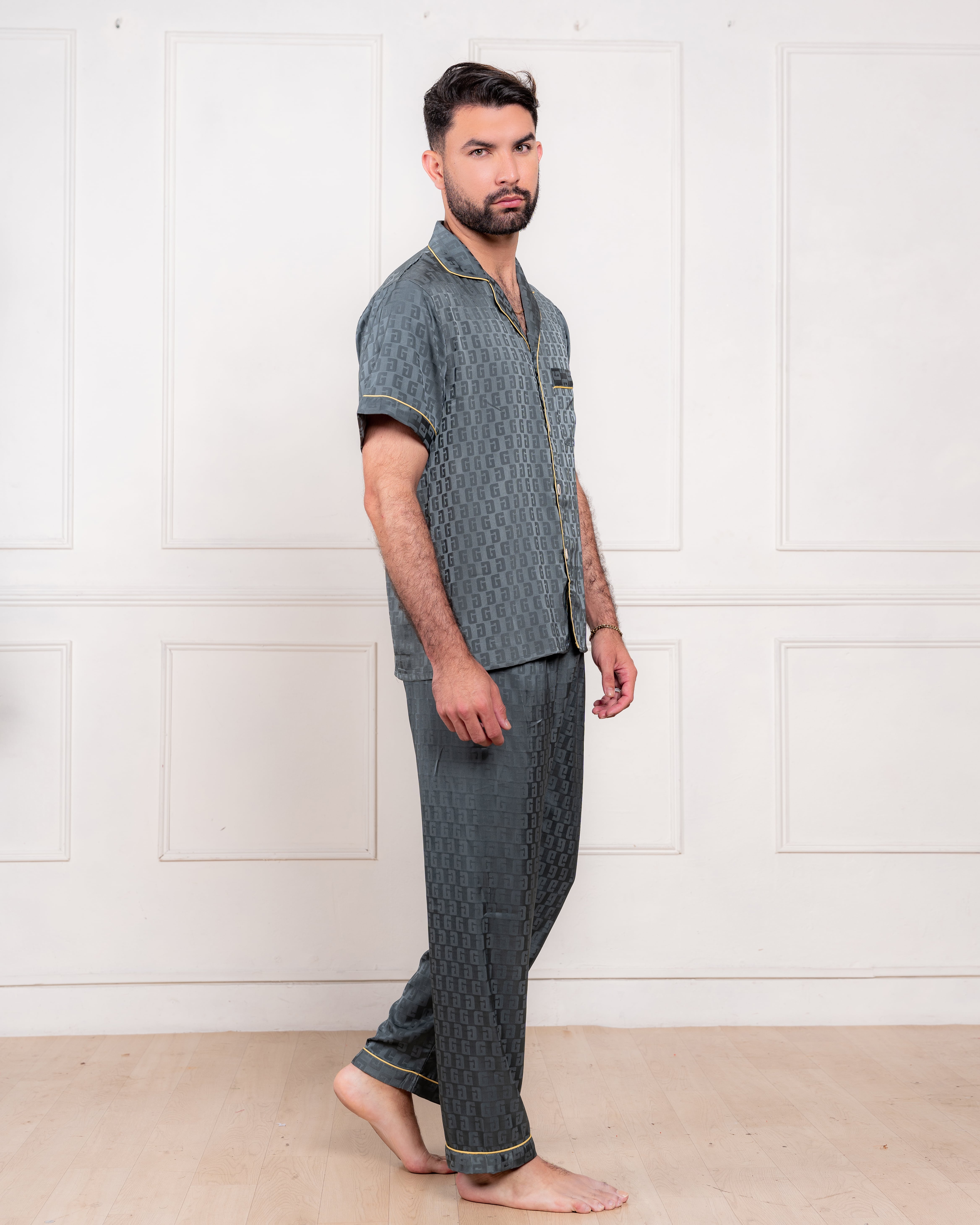 PIJAMA SATIN HOMBRE EXCLUSIVO OLIVO 3 PIEZAS - 3