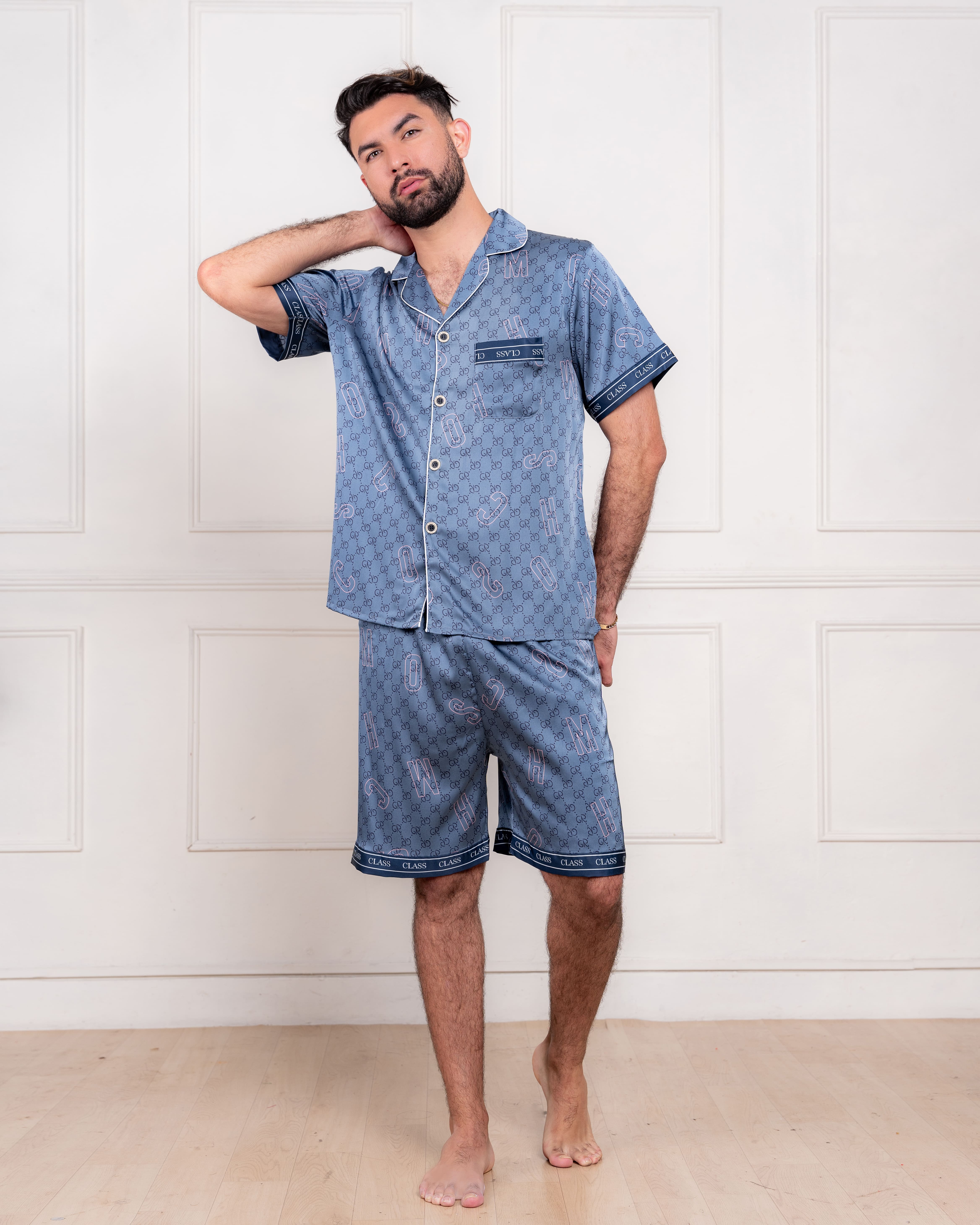 PIJAMA SATIN HOMBRE EXCLUSIVO ACERO 3 PIEZAS - 1