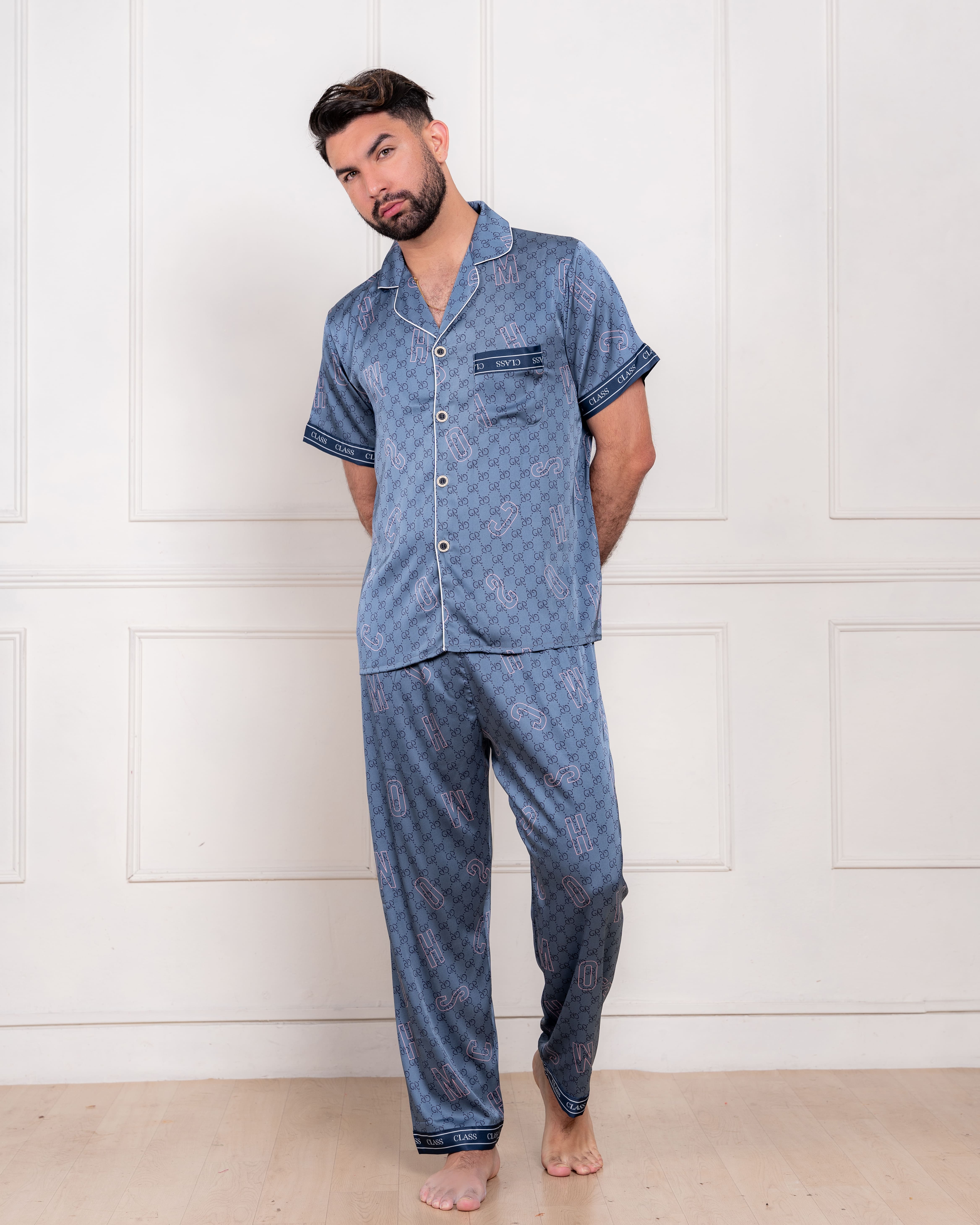 PIJAMA SATIN HOMBRE EXCLUSIVO ACERO 3 PIEZAS - 2