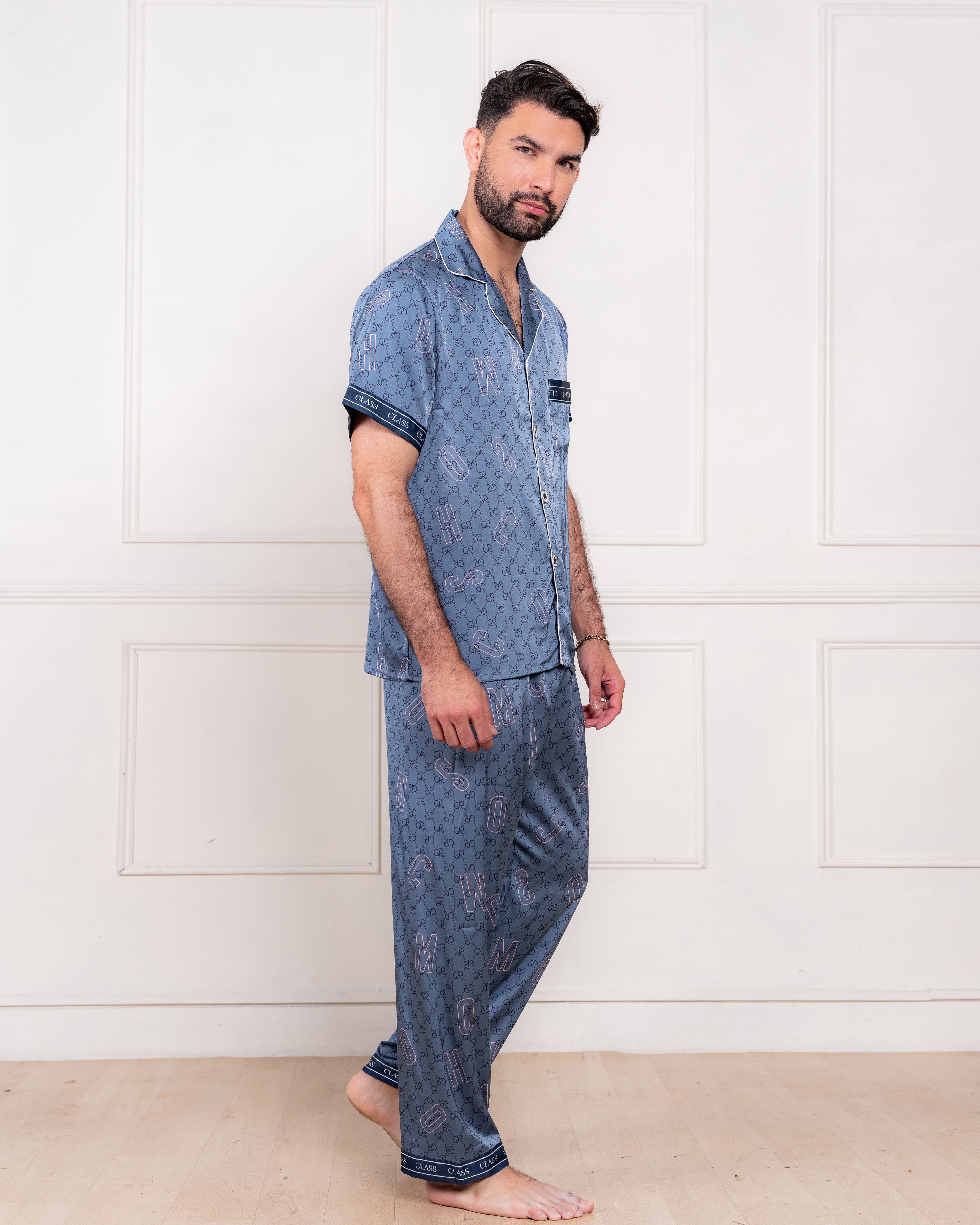 PIJAMA SATIN HOMBRE EXCLUSIVO ACERO 3 PIEZAS - 4