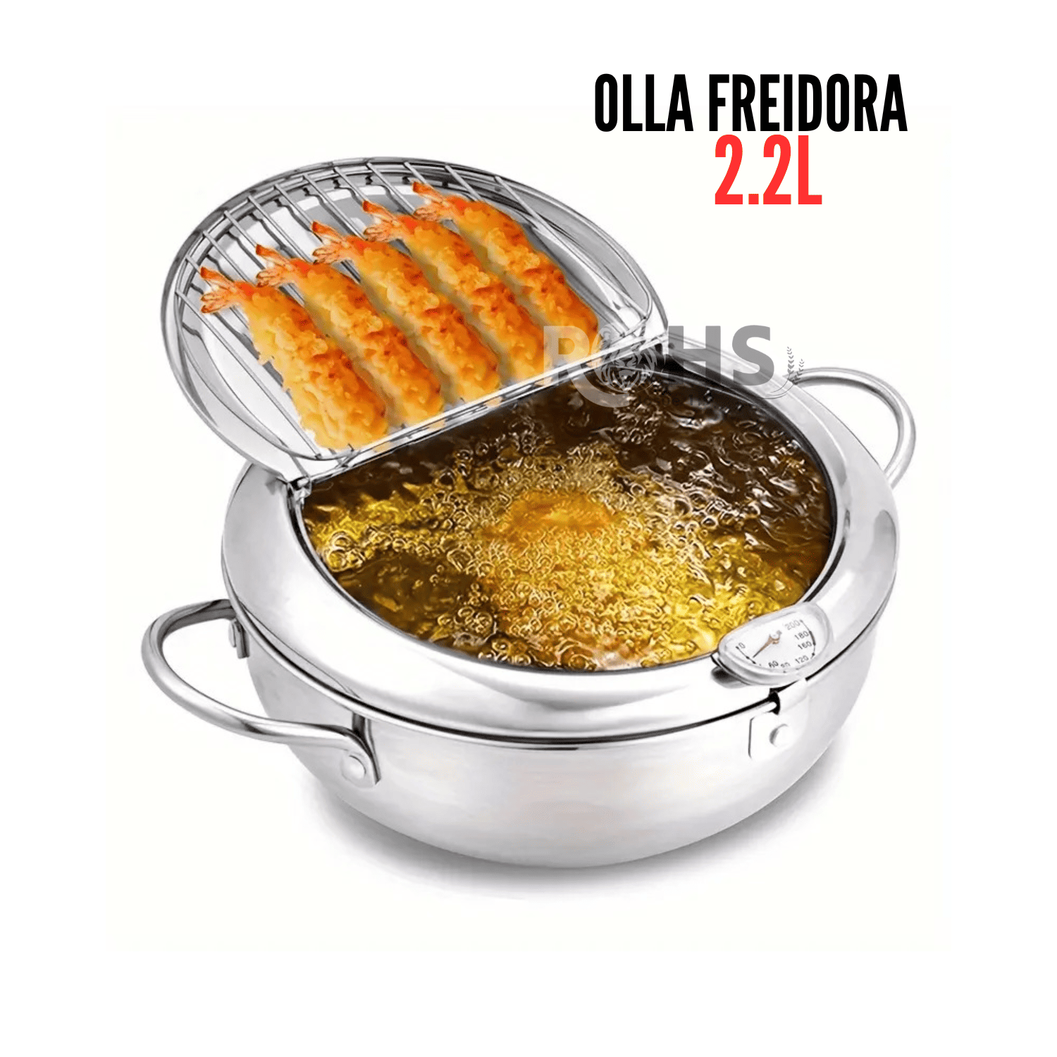FREIDORA JAPONESA DE ACERO INOXIDABLE CON TERMÓMETRO 2.2L PARA POLLO TEMPURA PAPAS FRITAS - 1