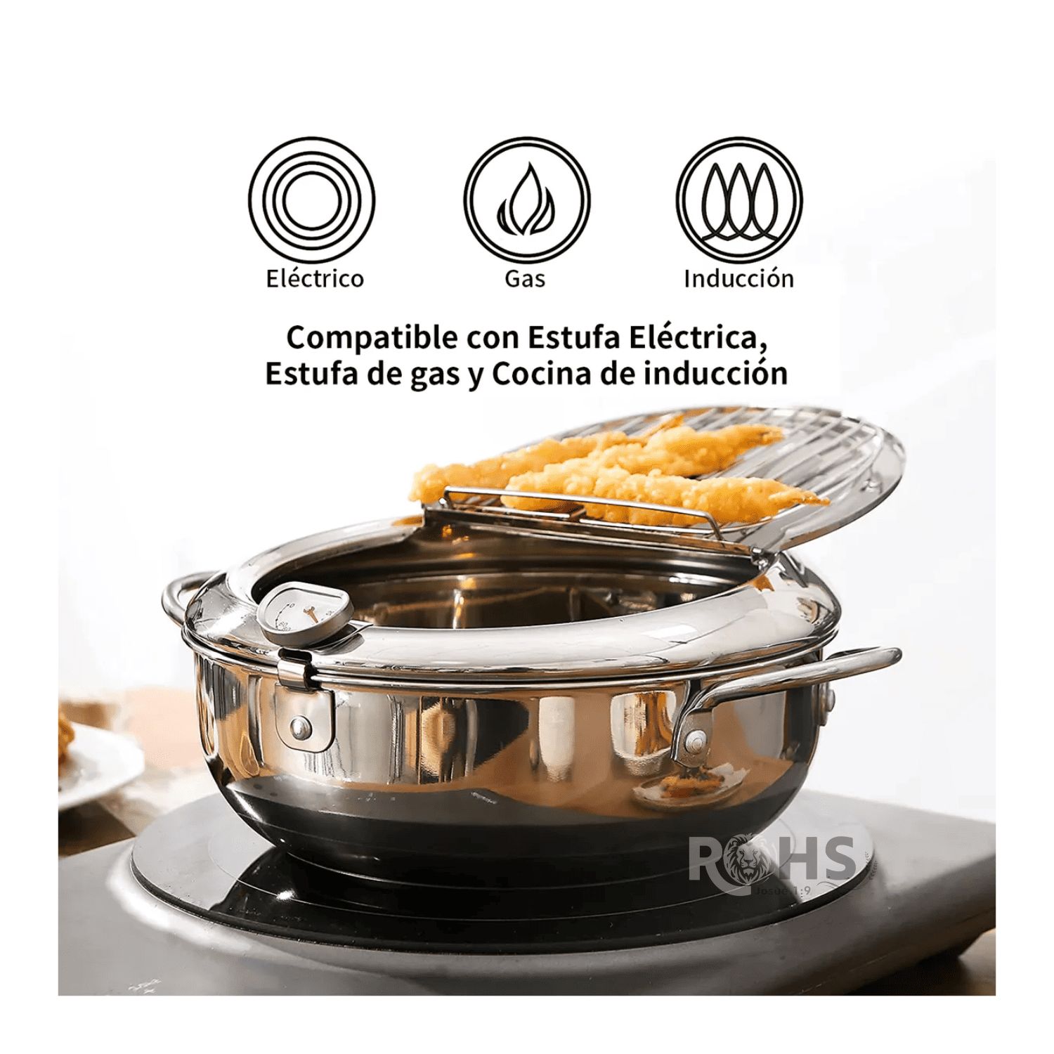 FREIDORA JAPONESA DE ACERO INOXIDABLE CON TERMÓMETRO 2.2L PARA POLLO TEMPURA PAPAS FRITAS - 2