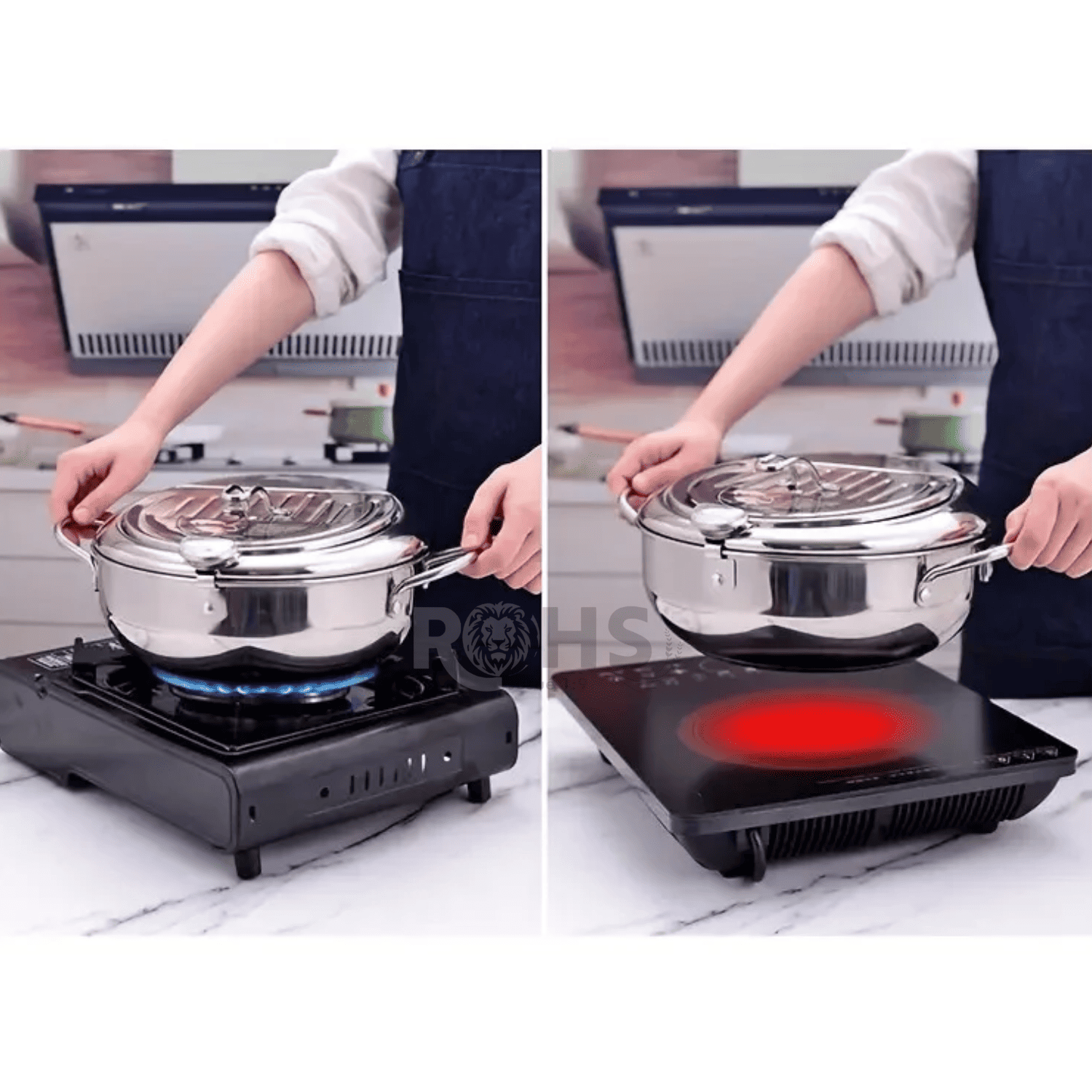 FREIDORA JAPONESA DE ACERO INOXIDABLE CON TERMÓMETRO 2.2L PARA POLLO TEMPURA PAPAS FRITAS - 4