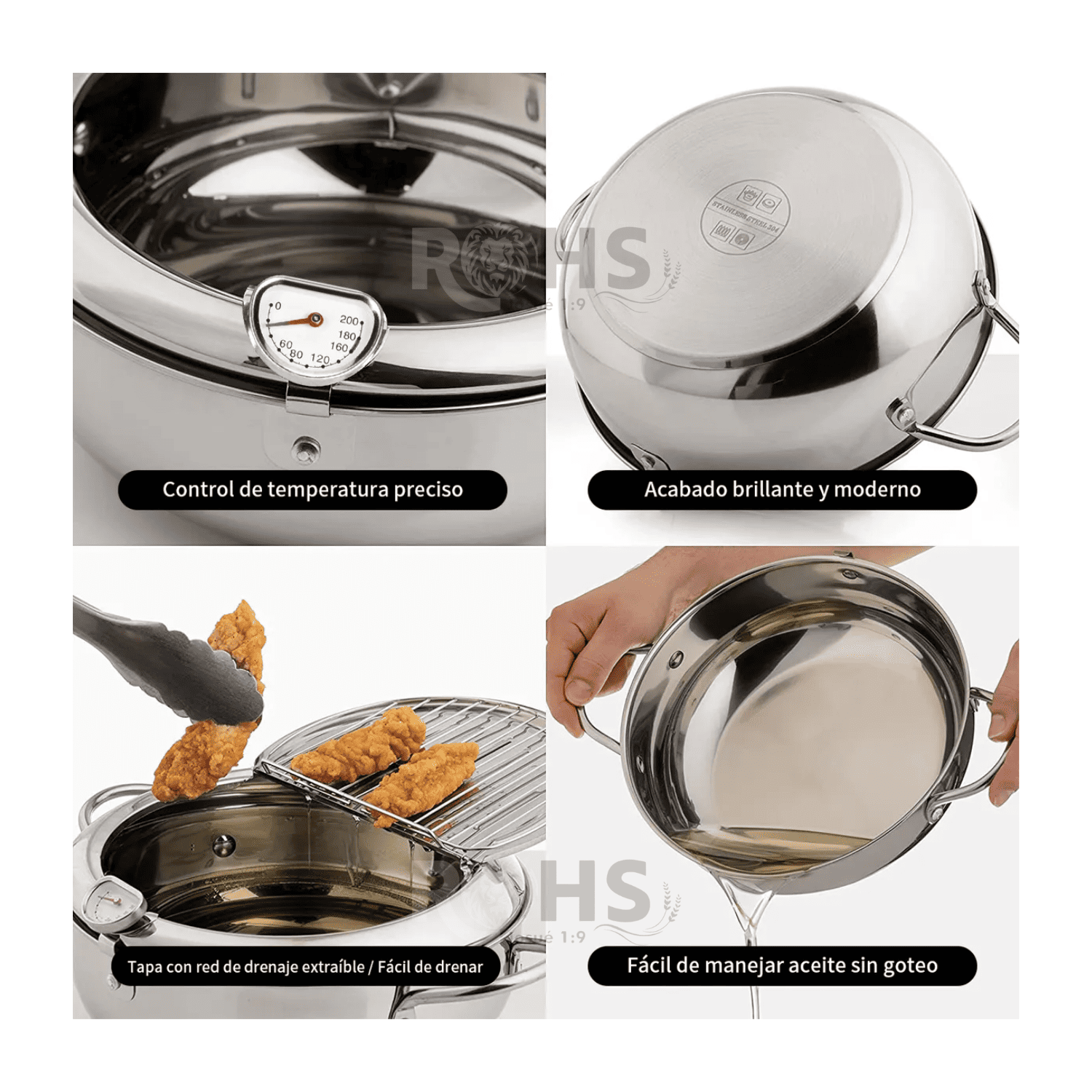 FREIDORA JAPONESA DE ACERO INOXIDABLE CON TERMÓMETRO 2.2L PARA POLLO TEMPURA PAPAS FRITAS - 5
