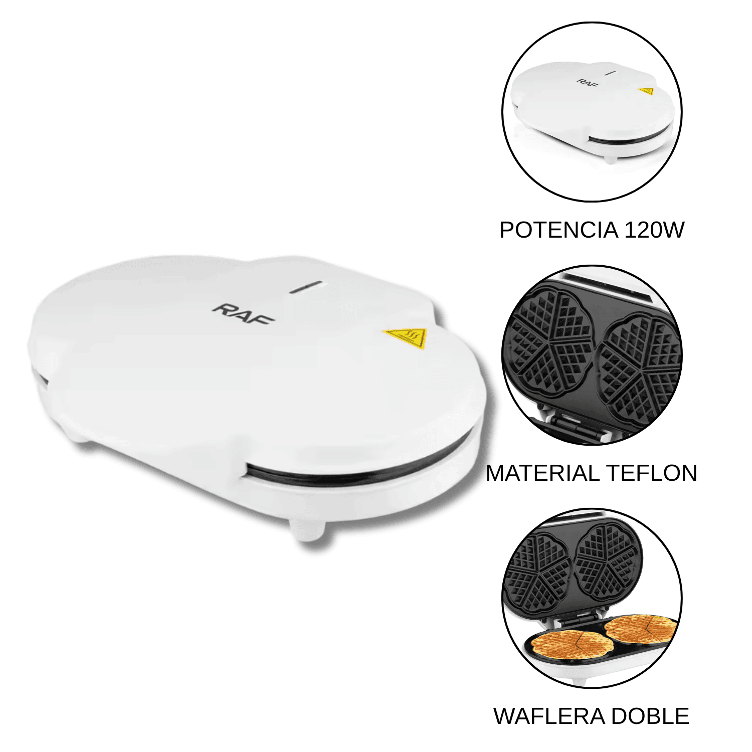WAFFLERA ELÉCTRICA RAF 1200W DOBLE ANTIADHERENTE PARA 2 WAFFLES SIMULTÁNEOS - 5