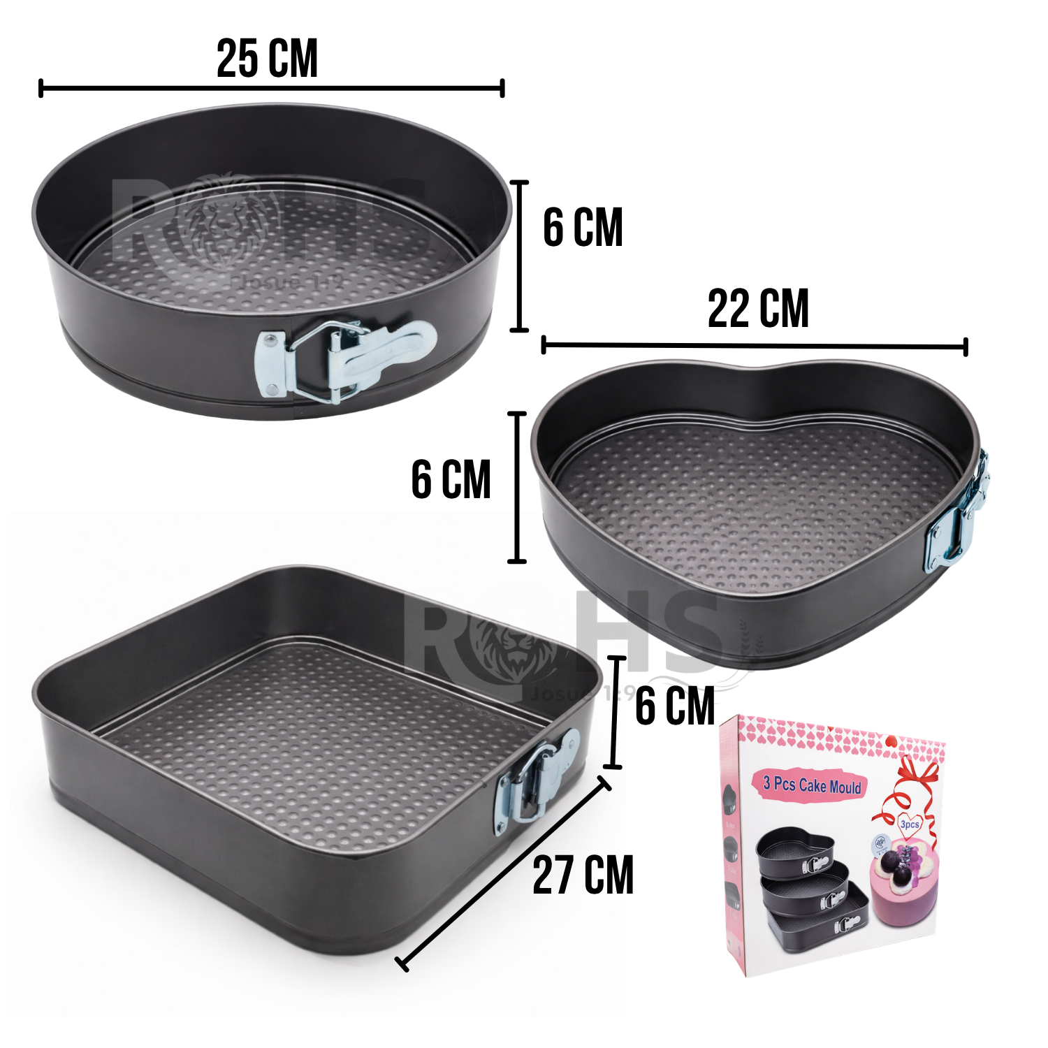 SET DE 3 MOLDES DESMONTABLES ANTIADHERENTES DE METAL REDONDO CORAZÓN Y CUADRADO + KIT DE DECORACIÓN CON BOQUILLAS Y MANGA - 5