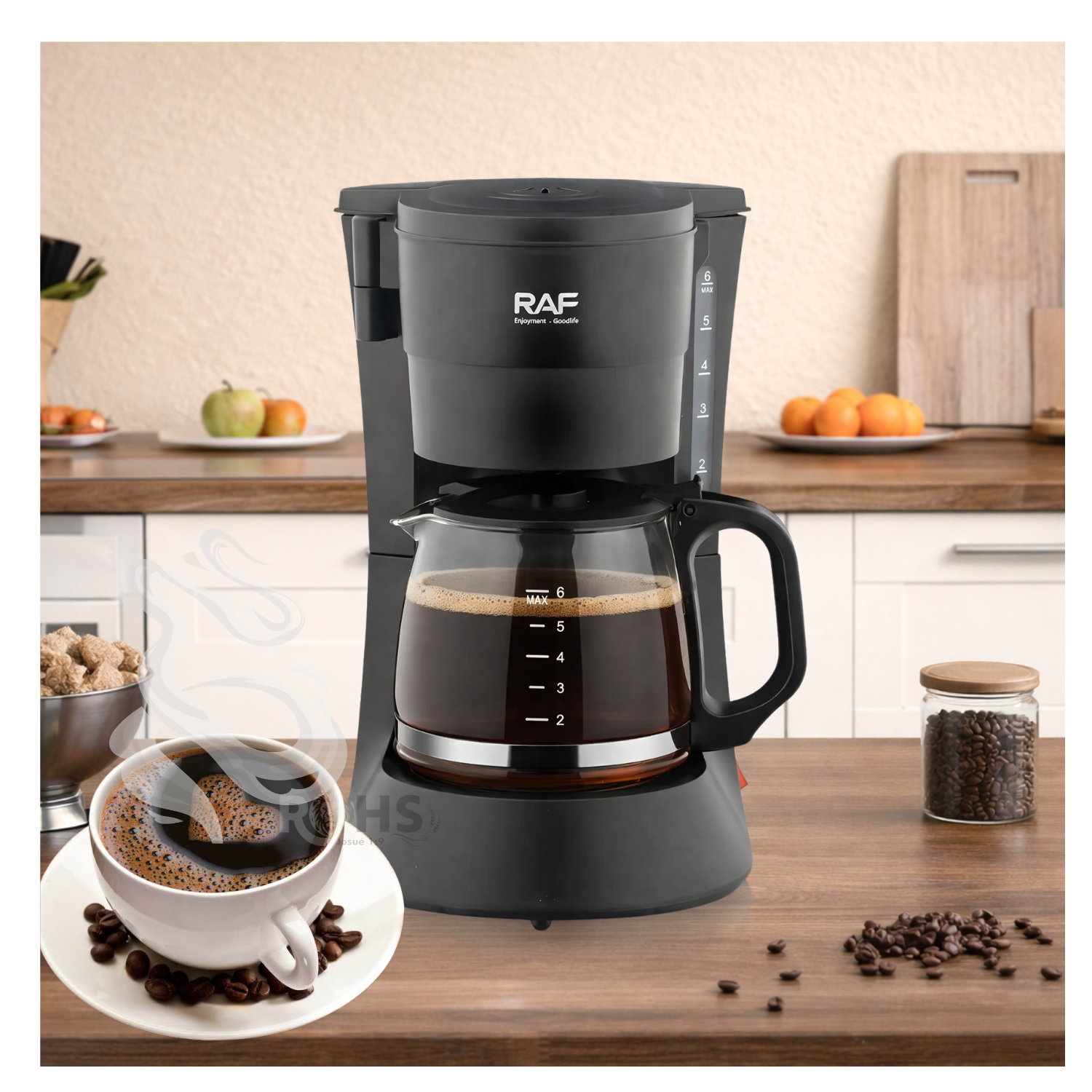 CAFETERA ELÉCTRICA DE GOTEO RAF R.100 600W CON JARRA DE VIDRIO 6 TAZAS SISTEMA ANTI GOTEO - 2