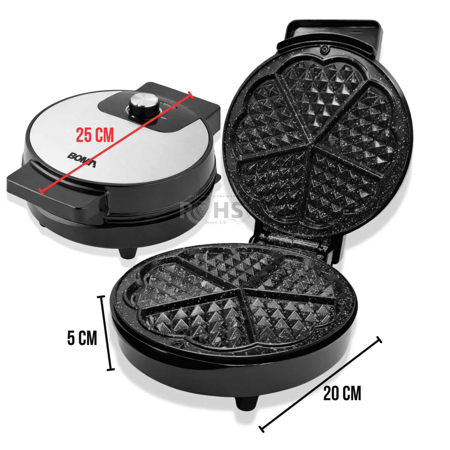 WAFFLERA ELÉCTRICA BOMA 1000W ANTIADHERENTE CON DISEÑO DE CORAZÓN 5 SECCIONES - 4