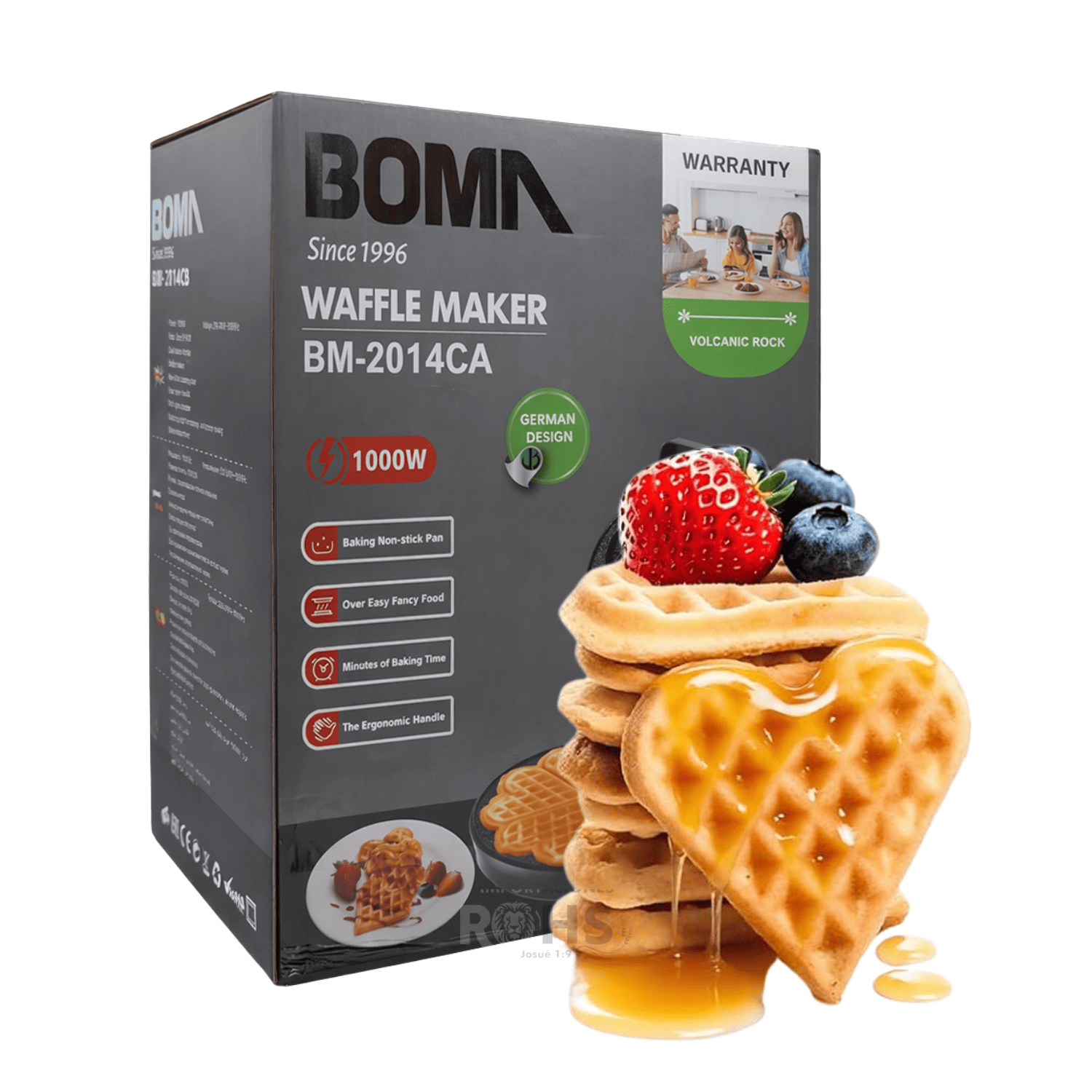 WAFFLERA ELÉCTRICA BOMA 1000W ANTIADHERENTE CON DISEÑO DE CORAZÓN 5 SECCIONES - 6