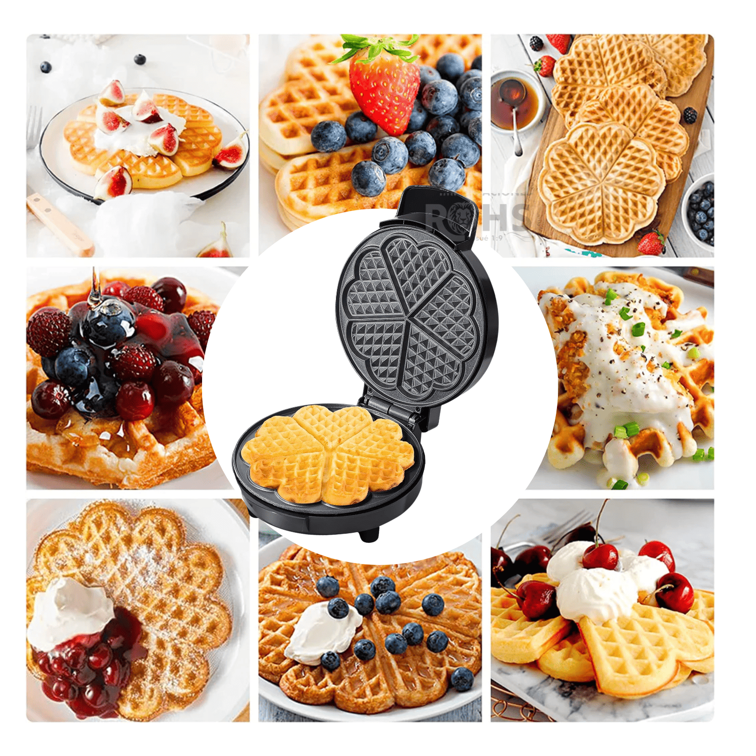 WAFFLERA ELÉCTRICA BOMA 1000W ANTIADHERENTE CON DISEÑO DE CORAZÓN 5 SECCIONES - 7
