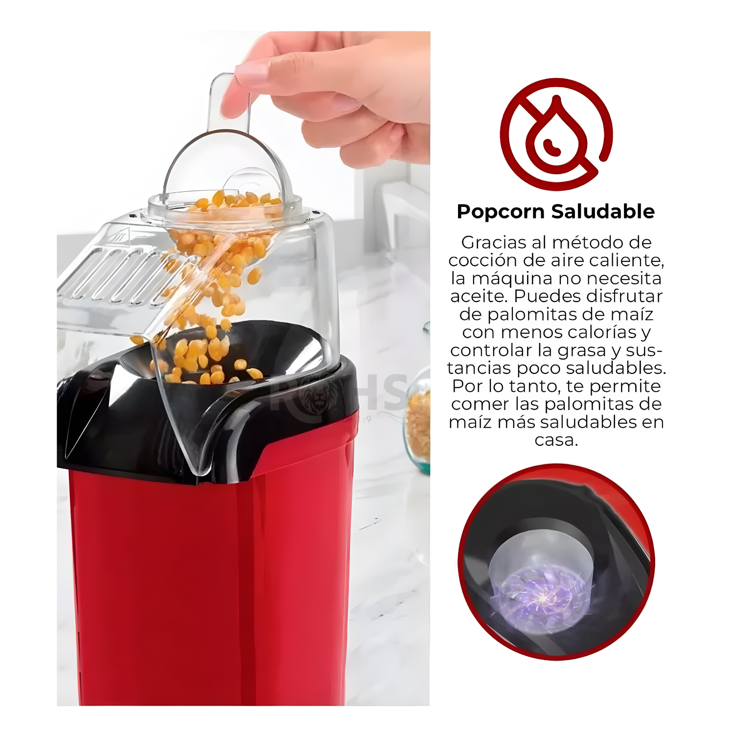 MÁQUINA DE PALOMITAS DE MAÍZ ELÉCTRICA 1200W SIN ACEITE TIPO AIR POPPER - 6