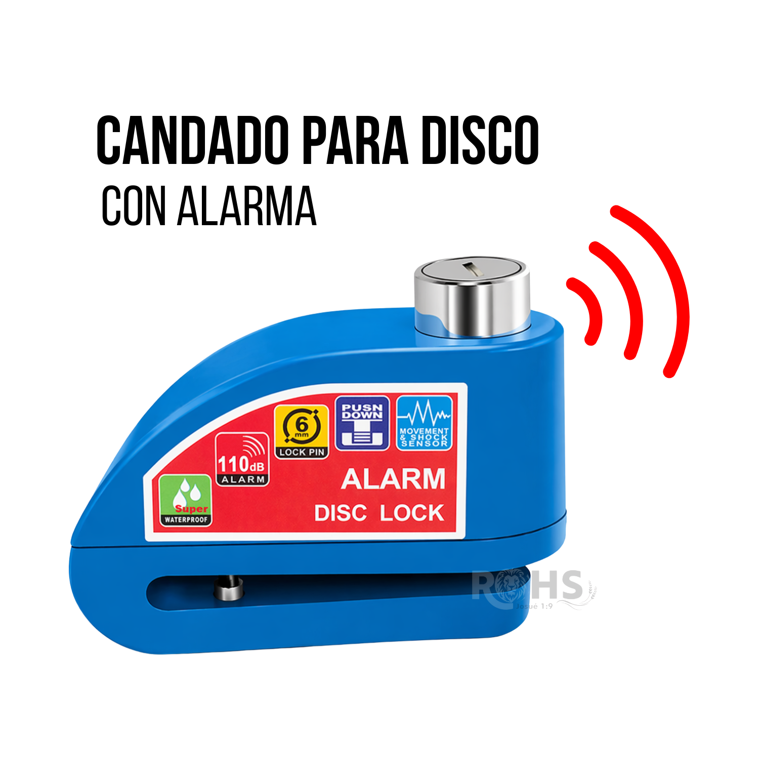 CANDADO PARA DISCO DE MOTO CON ALARMA 110DB ANTIRROBO AZUL RESISTENTE AL AGUA - 1