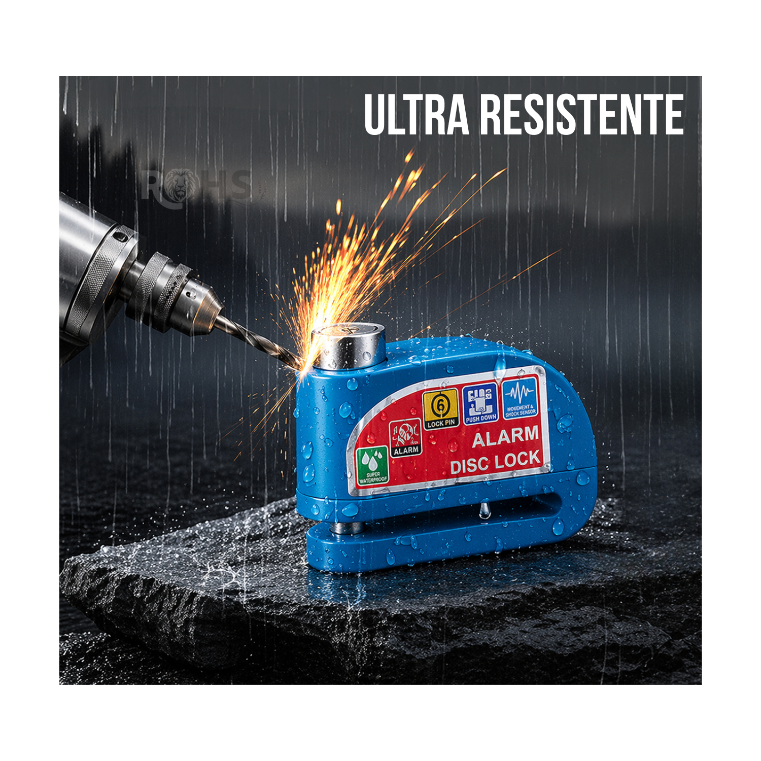 CANDADO PARA DISCO DE MOTO CON ALARMA 110DB ANTIRROBO AZUL RESISTENTE AL AGUA - 3