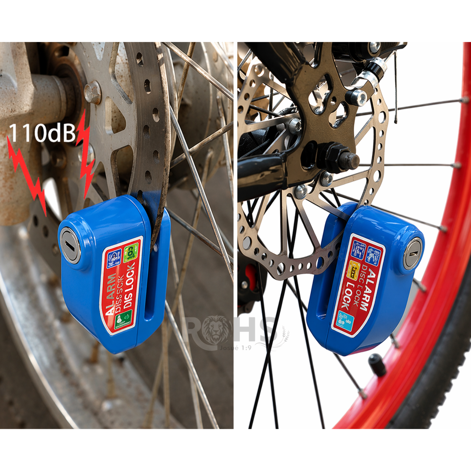 CANDADO PARA DISCO DE MOTO CON ALARMA 110DB ANTIRROBO AZUL RESISTENTE AL AGUA - 6