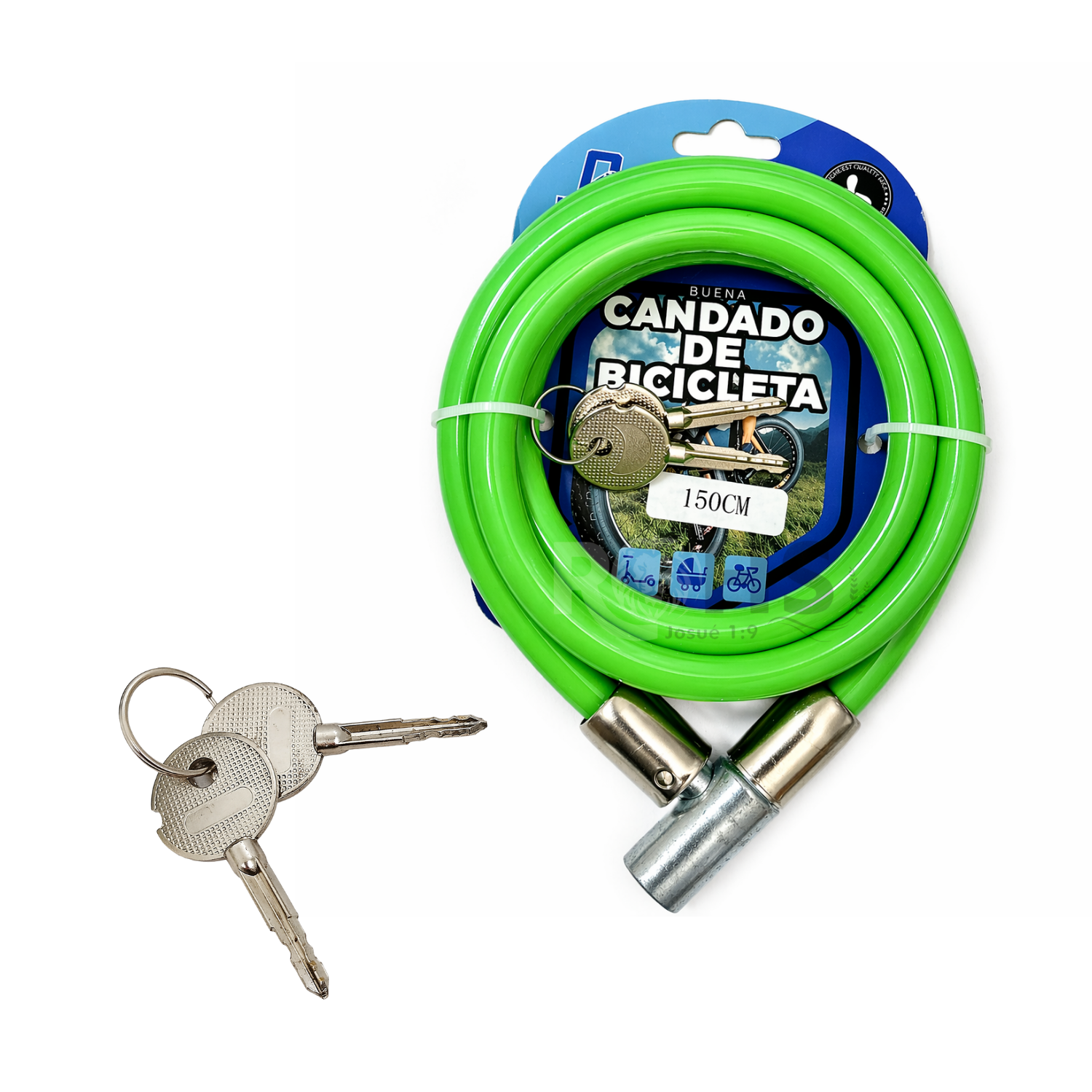 CANDADO PARA BICICLETA VERDE TIPO CABLE 150 CM CON LLAVE SEGURIDAD ANTIRROBO - 3