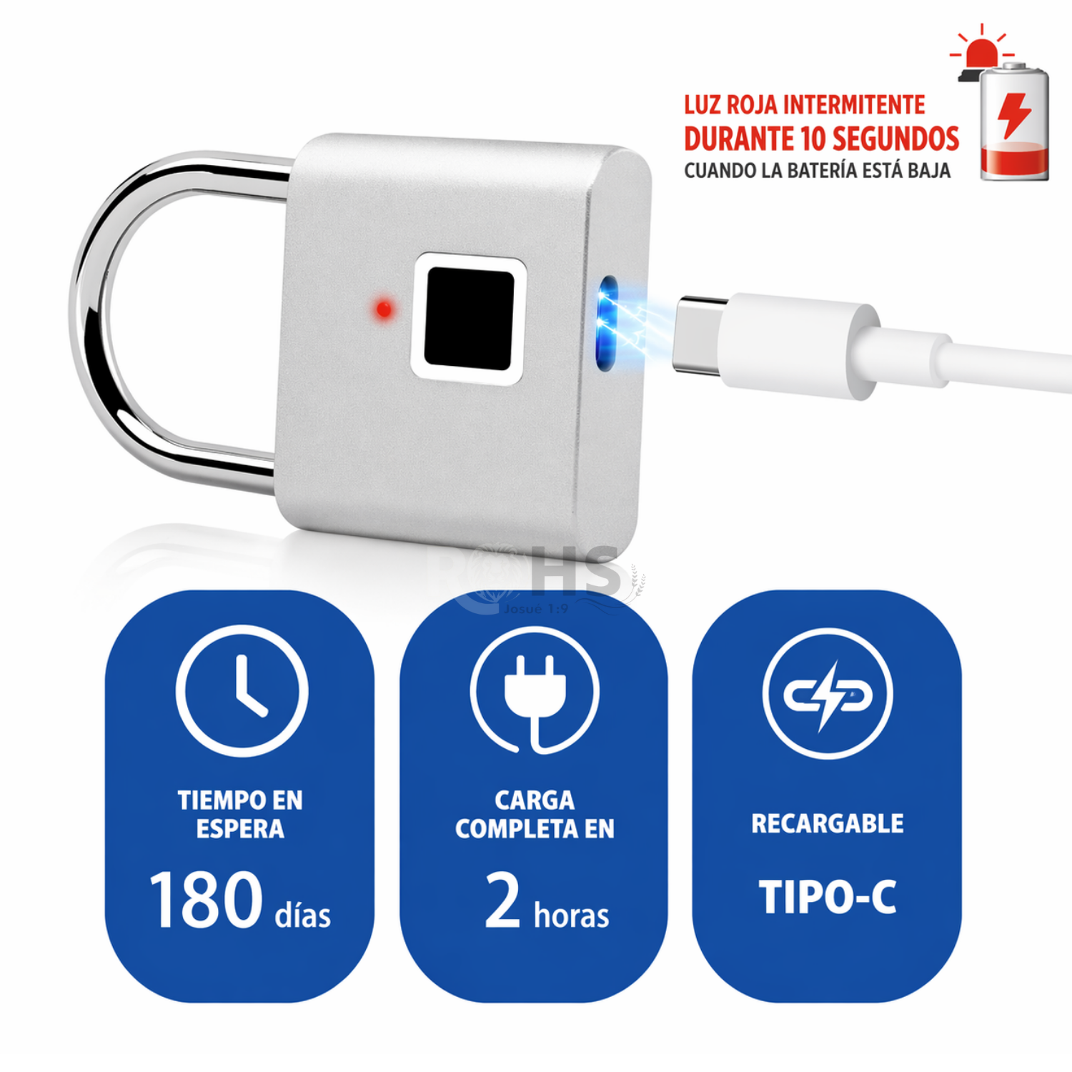 CANDADO INTELIGENTE CON HUELLA DIGITAL RECARGABLE TIPO C - 2