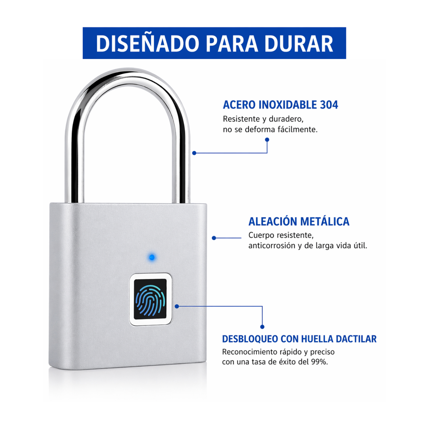 CANDADO INTELIGENTE CON HUELLA DIGITAL RECARGABLE TIPO C - 7