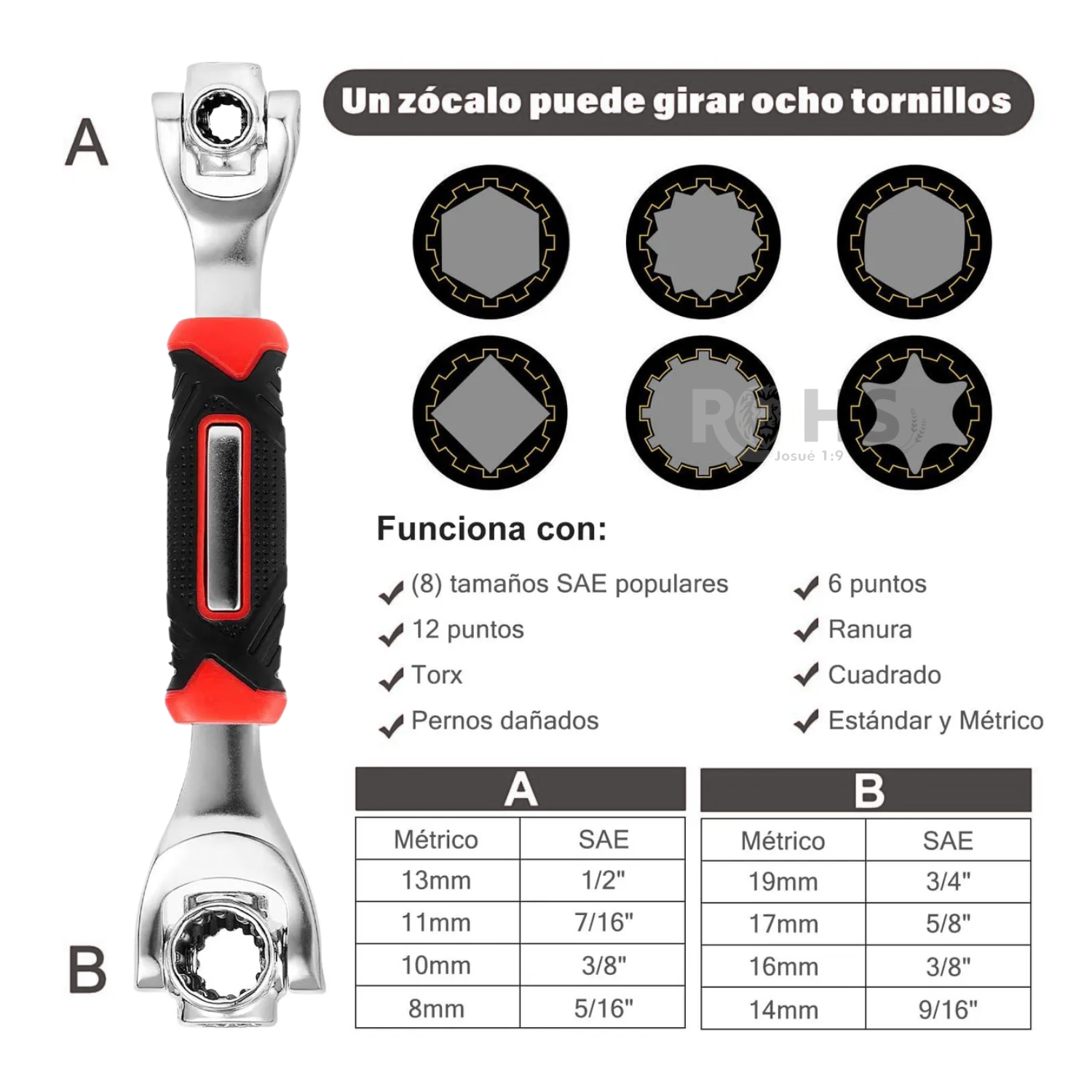 LLAVE UNIVERSAL 48 EN 1 MULTIFUNCIONAL AJUSTABLE ACERO CON MANGO ERGONÓMICO - 5