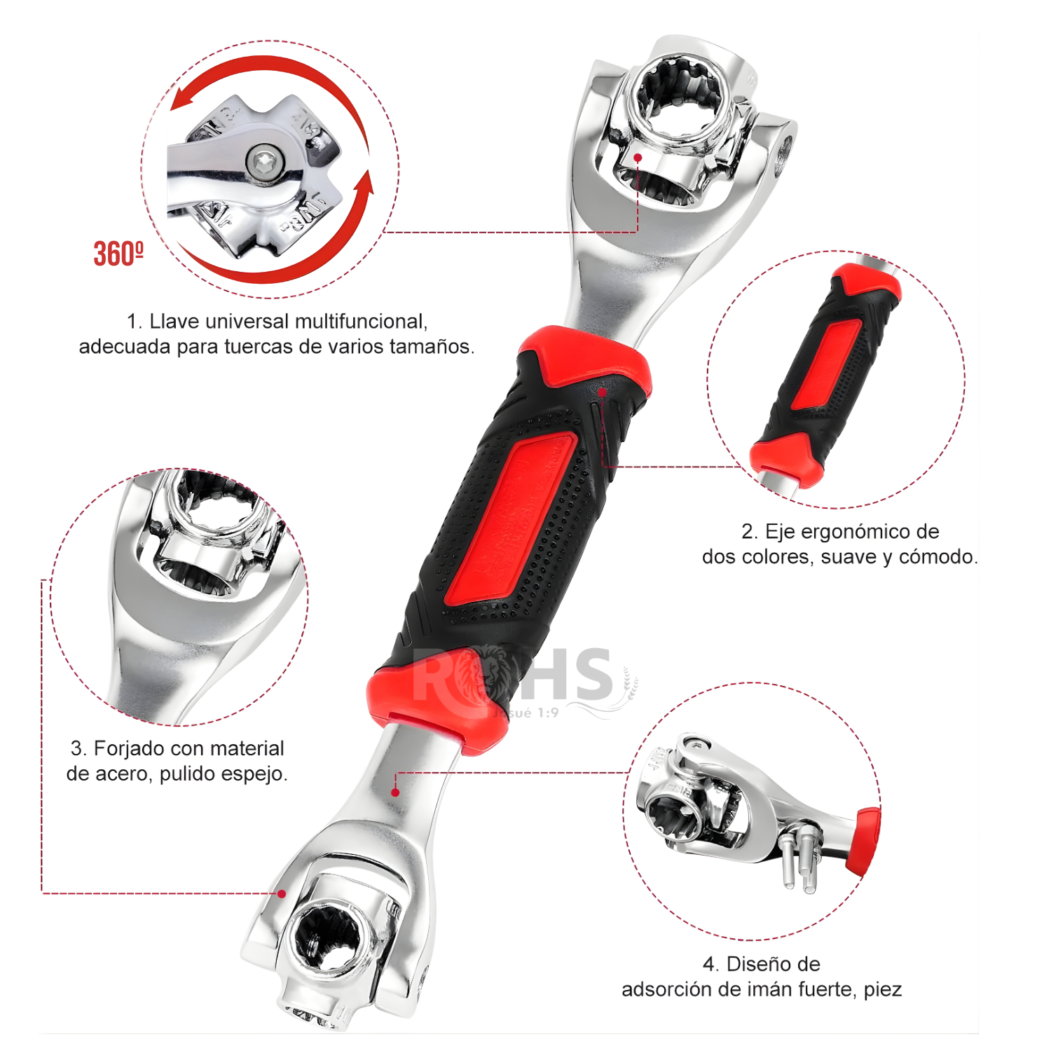LLAVE UNIVERSAL 48 EN 1 MULTIFUNCIONAL AJUSTABLE ACERO CON MANGO ERGONÓMICO - 7