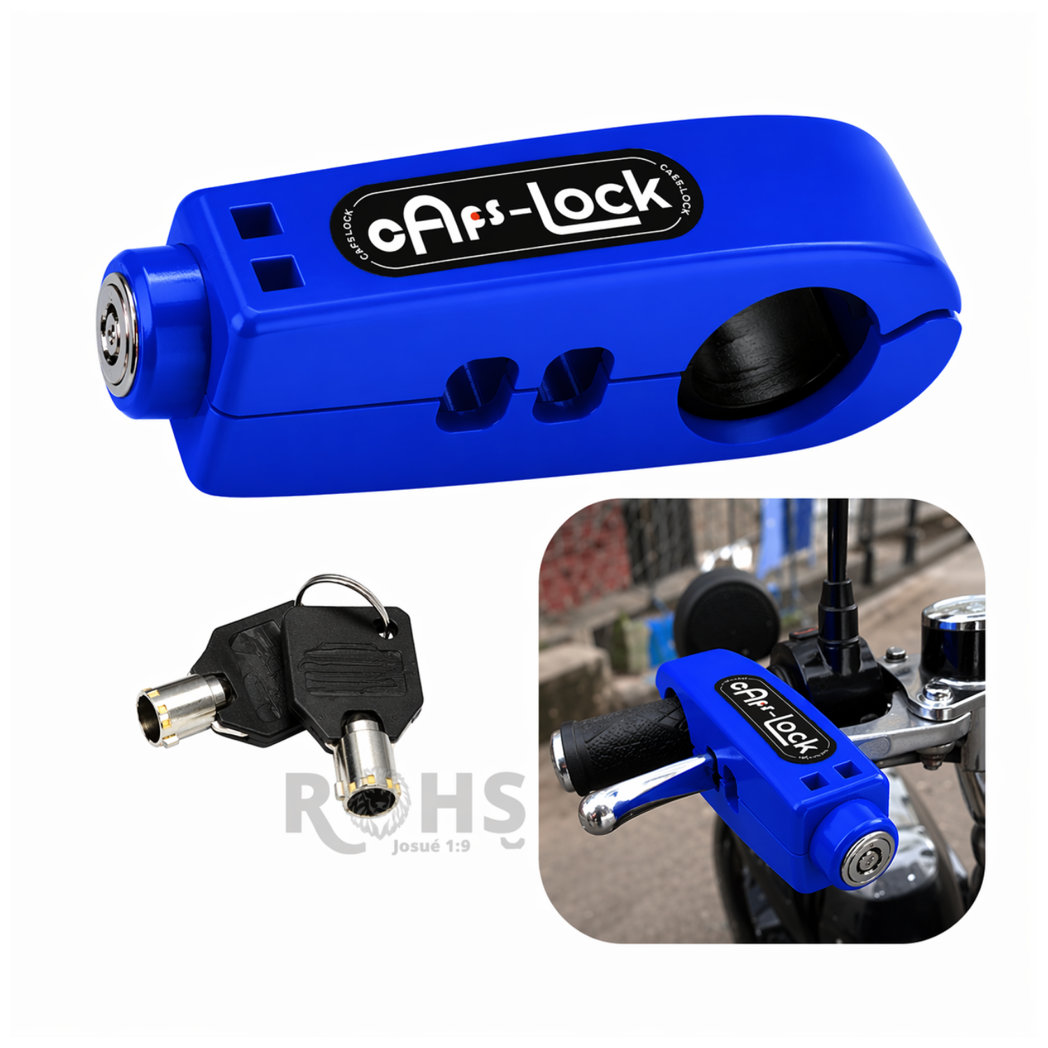 CANDADO ANTIRROBO PARA ACELERADOR DE MOTO AZUL - 1
