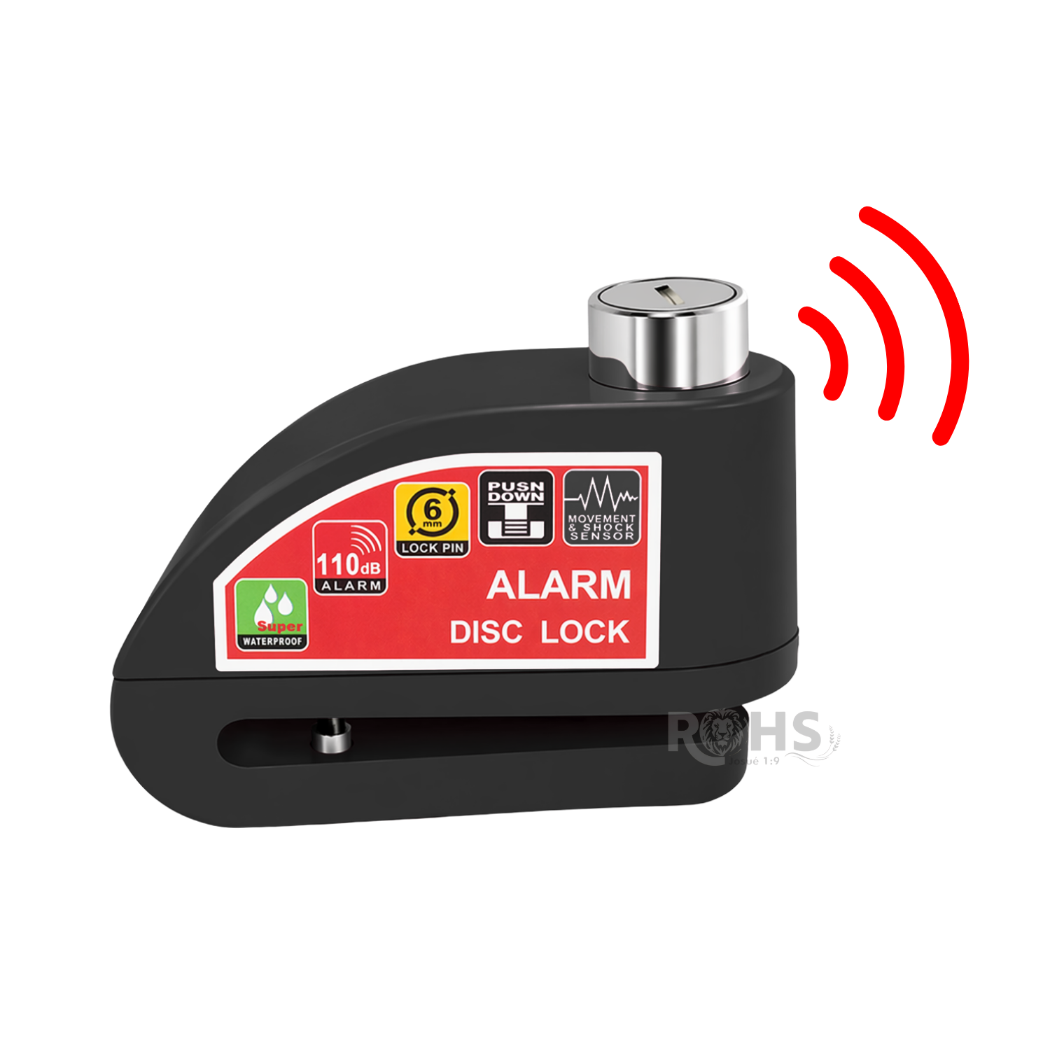 CANDADO PARA DISCO DE MOTO CON ALARMA 110DB ANTIRROBO NEGRO RESISTENTE AL AGUA - 1
