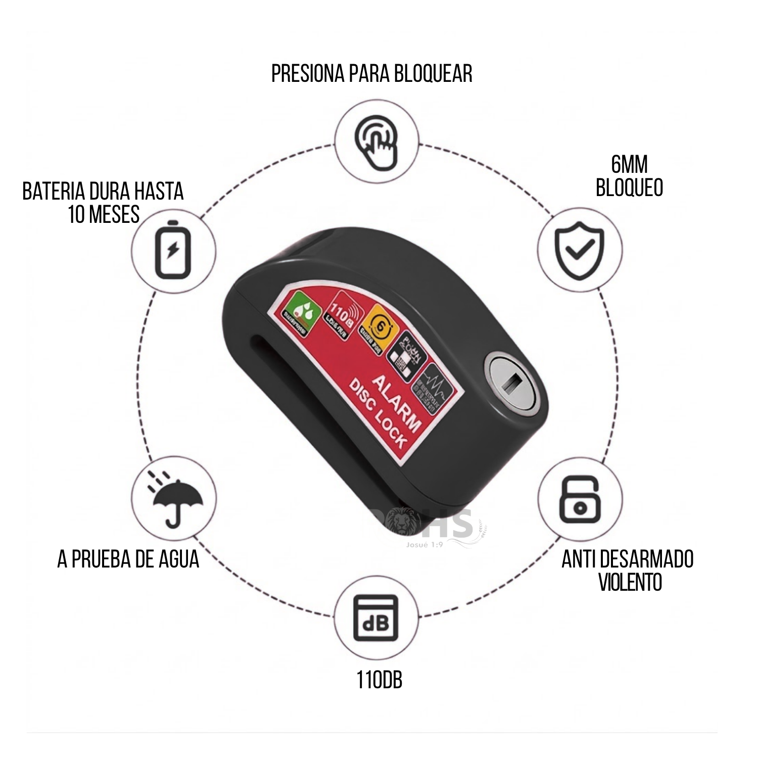 CANDADO PARA DISCO DE MOTO CON ALARMA 110DB ANTIRROBO NEGRO RESISTENTE AL AGUA - 2