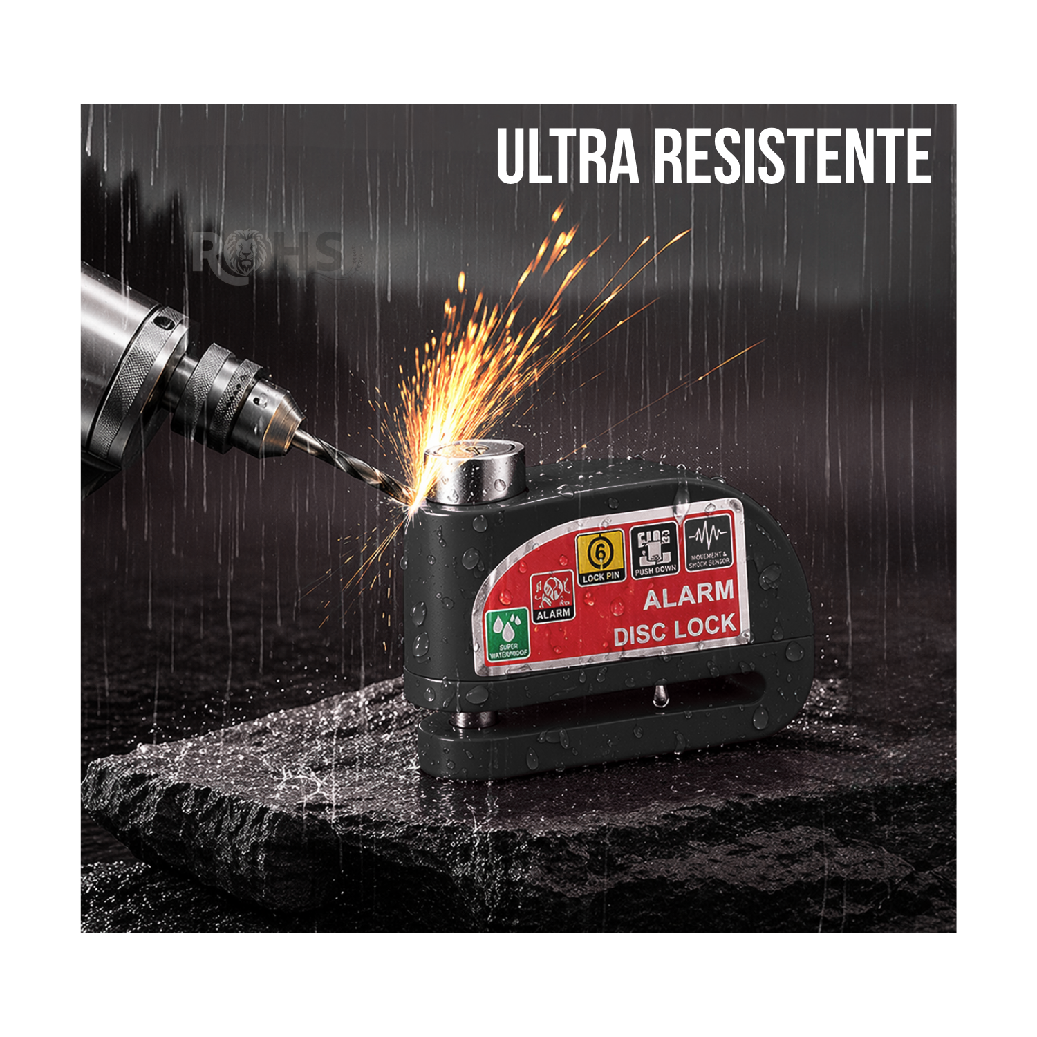 CANDADO PARA DISCO DE MOTO CON ALARMA 110DB ANTIRROBO NEGRO RESISTENTE AL AGUA - 3