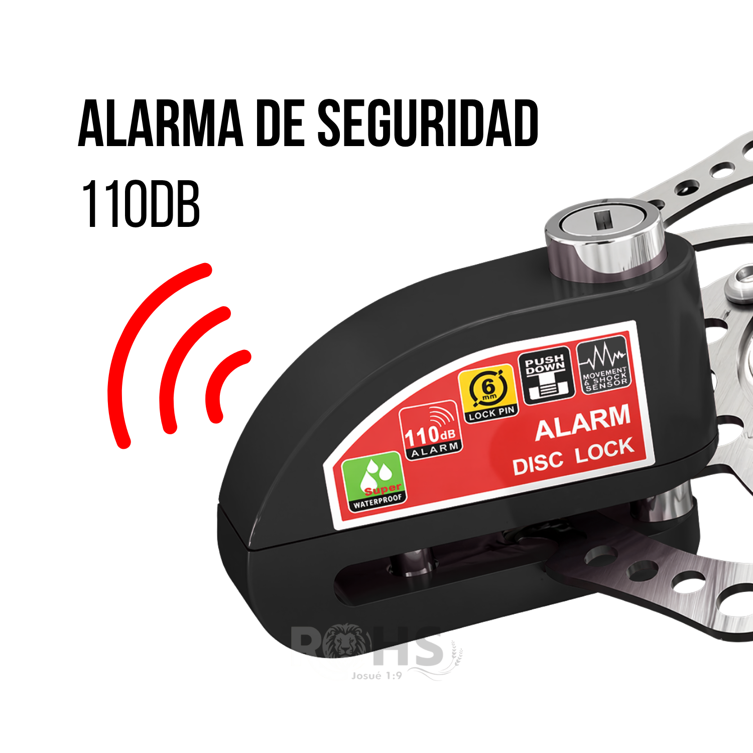 CANDADO PARA DISCO DE MOTO CON ALARMA 110DB ANTIRROBO NEGRO RESISTENTE AL AGUA - 5