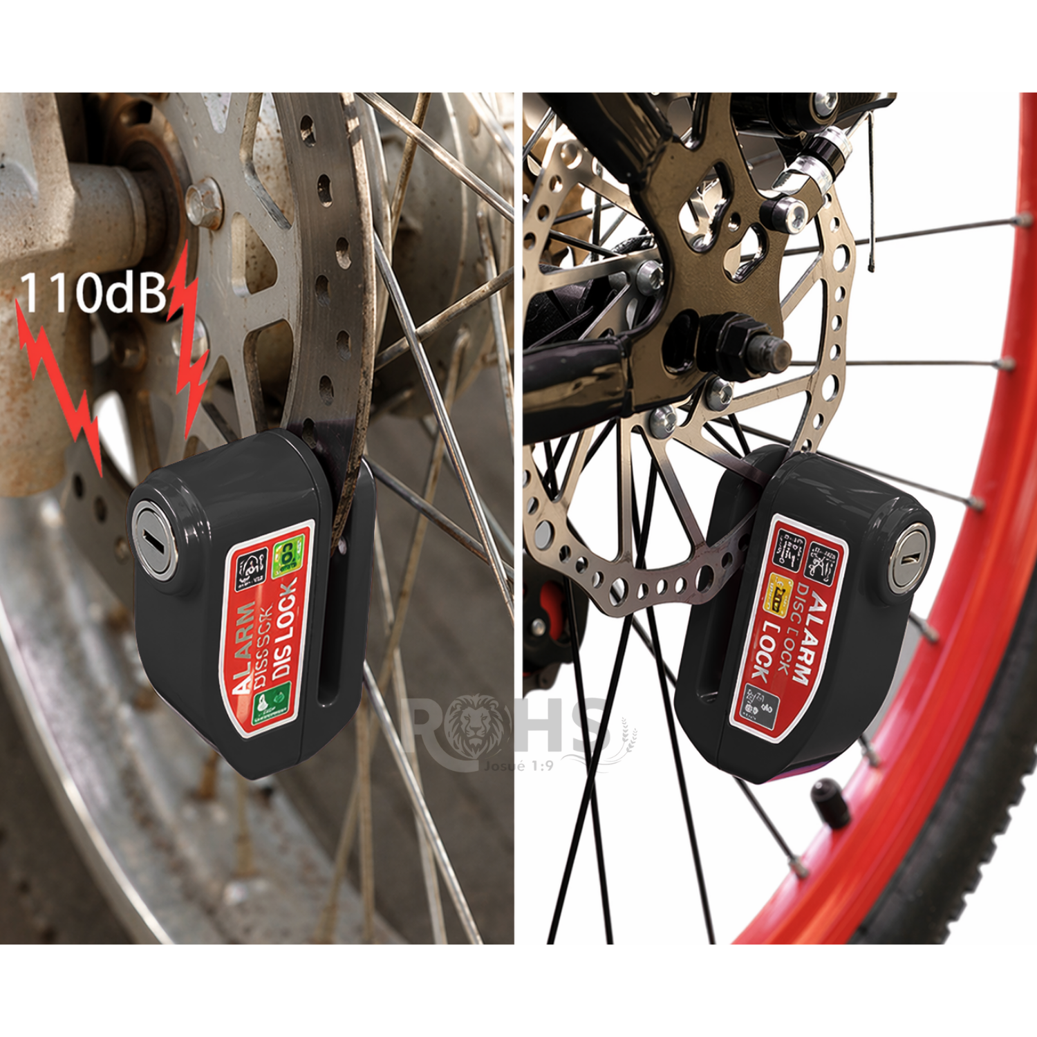 CANDADO PARA DISCO DE MOTO CON ALARMA 110DB ANTIRROBO NEGRO RESISTENTE AL AGUA - 6