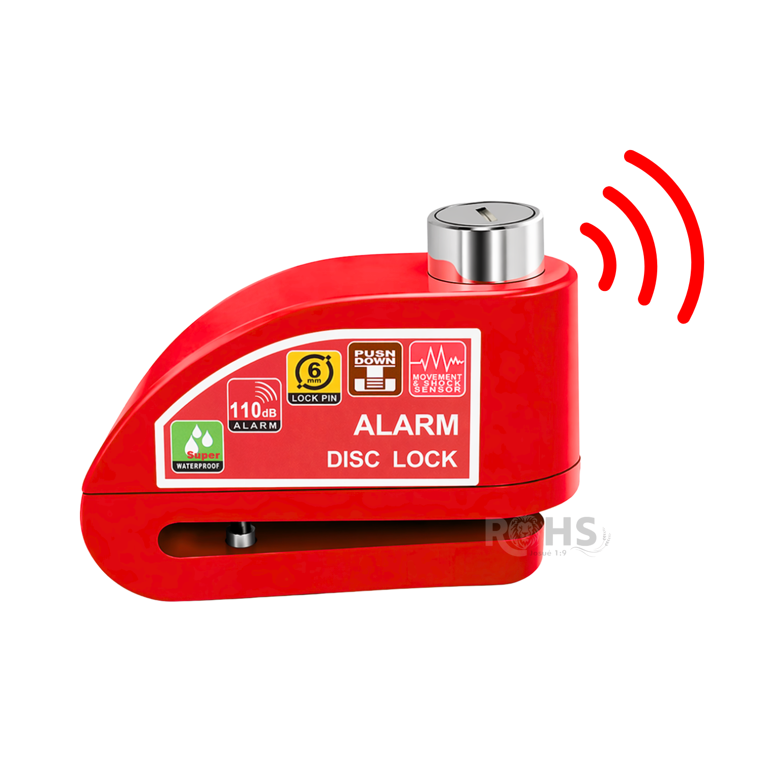 CANDADO PARA DISCO DE MOTO CON ALARMA 110DB ANTIRROBO ROJO RESISTENTE AL AGUA - 1