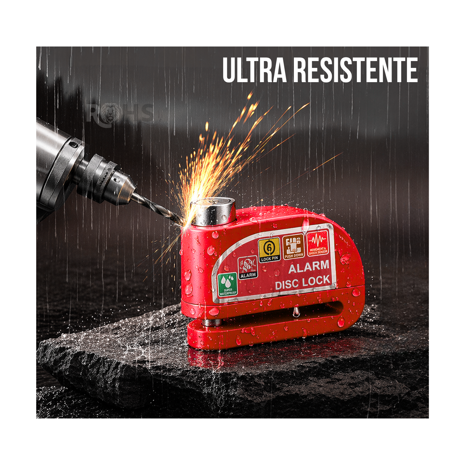 CANDADO PARA DISCO DE MOTO CON ALARMA 110DB ANTIRROBO ROJO RESISTENTE AL AGUA - 3