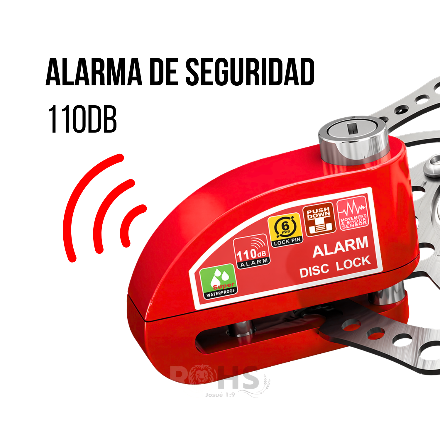 CANDADO PARA DISCO DE MOTO CON ALARMA 110DB ANTIRROBO ROJO RESISTENTE AL AGUA - 5