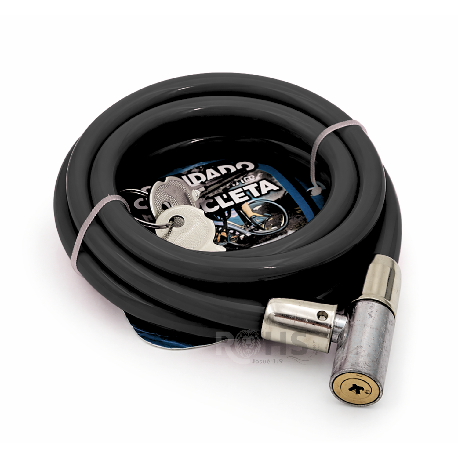 CANDADO PARA BICICLETA NEGRO 150 CM CABLE DE SEGURIDAD CON LLAVE ANTIRROBO - 1
