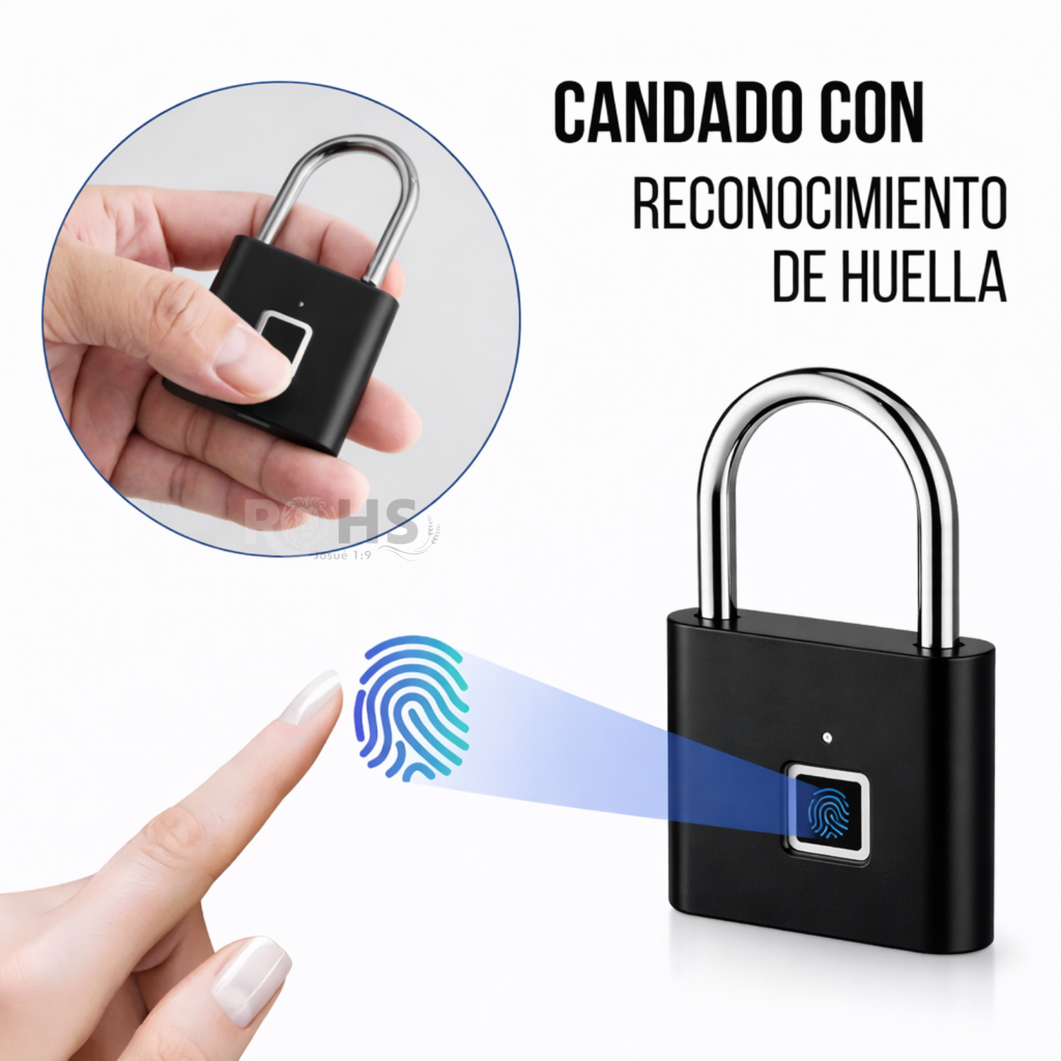 CANDADO INTELIGENTE CON HUELLA DIGITAL NEGRO RECARGABLE USB TIPO C - 1