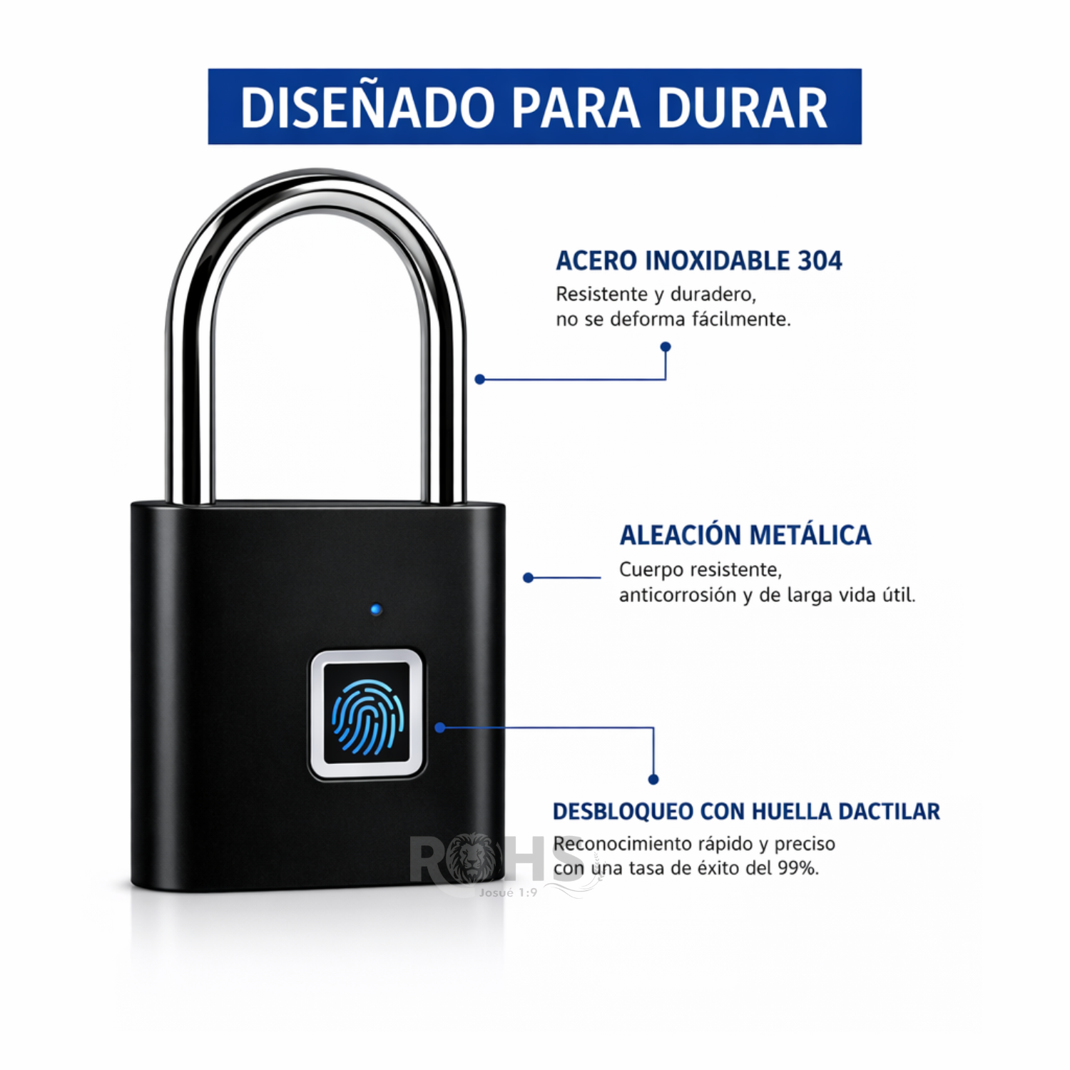 CANDADO INTELIGENTE CON HUELLA DIGITAL NEGRO RECARGABLE USB TIPO C - 7