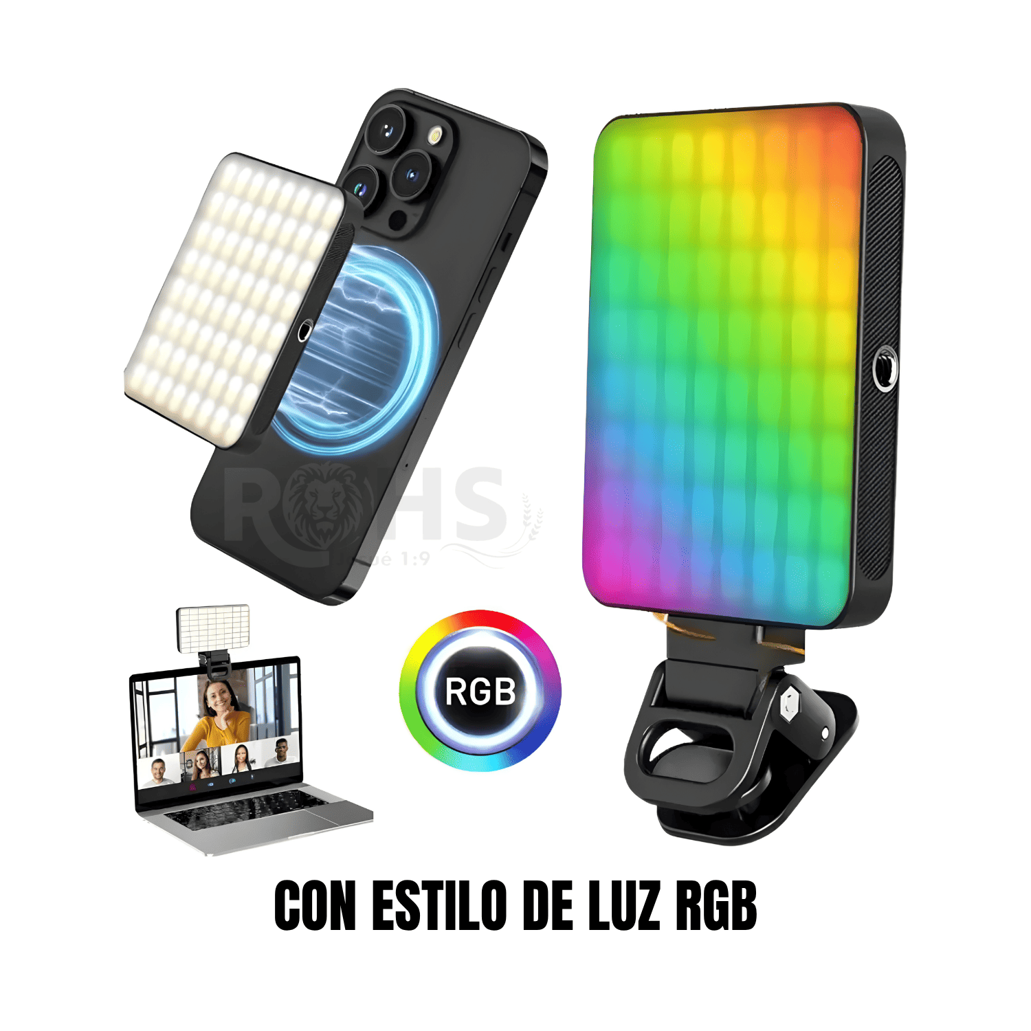 LUZ LED RGB PARA CELULAR F06 CON SOPORTE PLEGABLE ILUMINACIÓN AJUSTABLE PARA FOTO Y VIDEO - 1