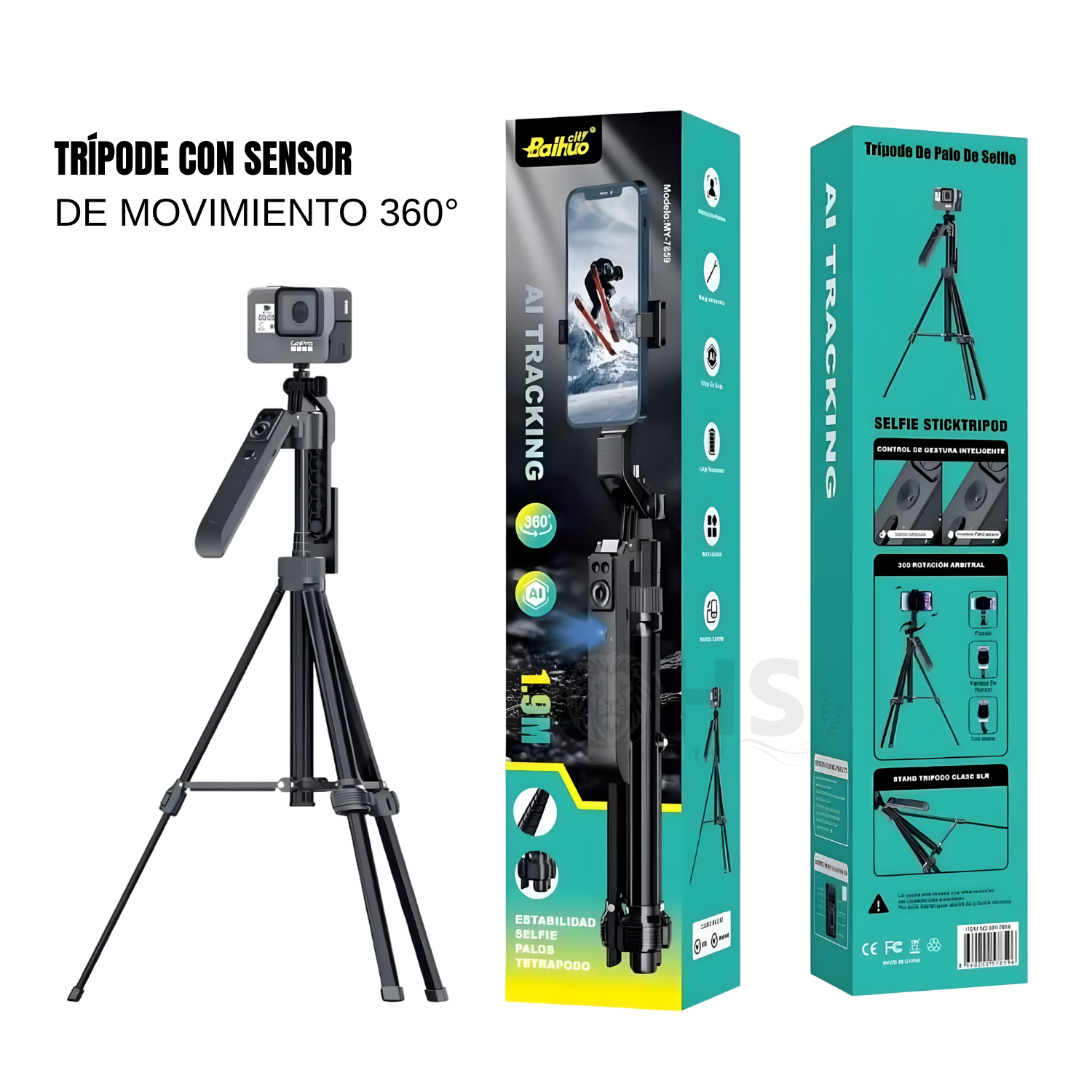 TRÍPODE PARA CELULAR CON SEGUIMIENTO INTELIGENTE 360° SENSOR DE MOVIMIENTO Y CONTROL REMOTO - 1